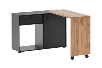 MÖBELPARTNER Schreibtisch mit drehbarer Arbeitsplatte Monkey, HxBxT 75x105x39cm Eiche/Schwarz