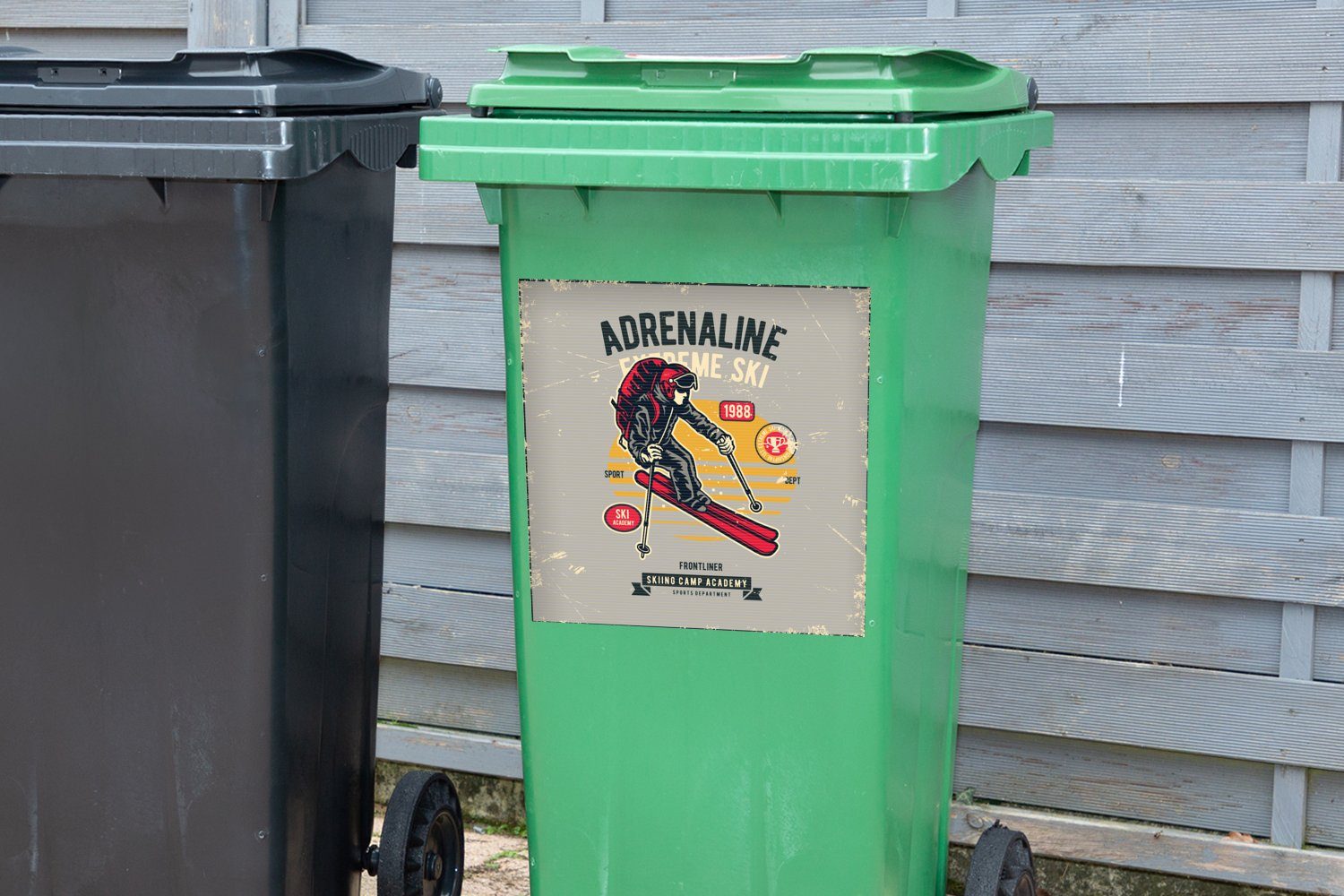 MuchoWow Wandsticker Ski - Sport Jahrgang Abfalbehälter - (1 Container, Sticker, St), Mülltonne, Mülleimer-aufkleber