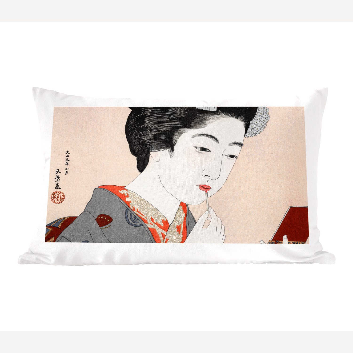 MuchoWow Dekokissen Frau - Make-up - Japanisch - Vintage, Wohzimmer Dekoration, Zierkissen, Dekokissen mit Füllung, Schlafzimmer