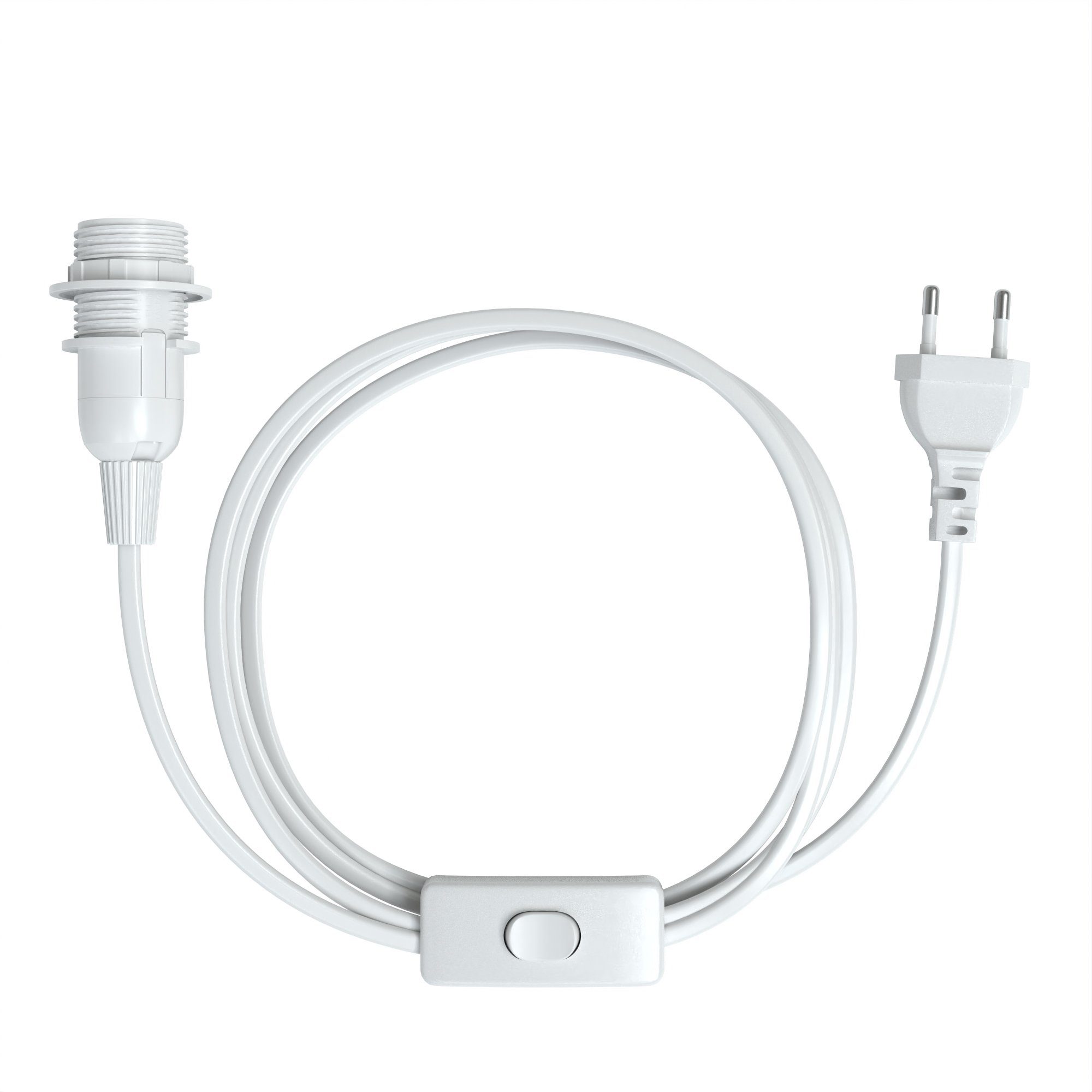 Lampenfassung E14 Mit Schalter & Kabel – 1,7 M Kabel, Weiß, Inkl. Gewindestange Für Stehlampe