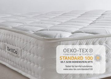 BettCo Boxspringbett Florida (in Grau Velours, 140 x 200 cm), Kopfteil mit Ohren + optionaler Topper, Metallfüße Schwarz