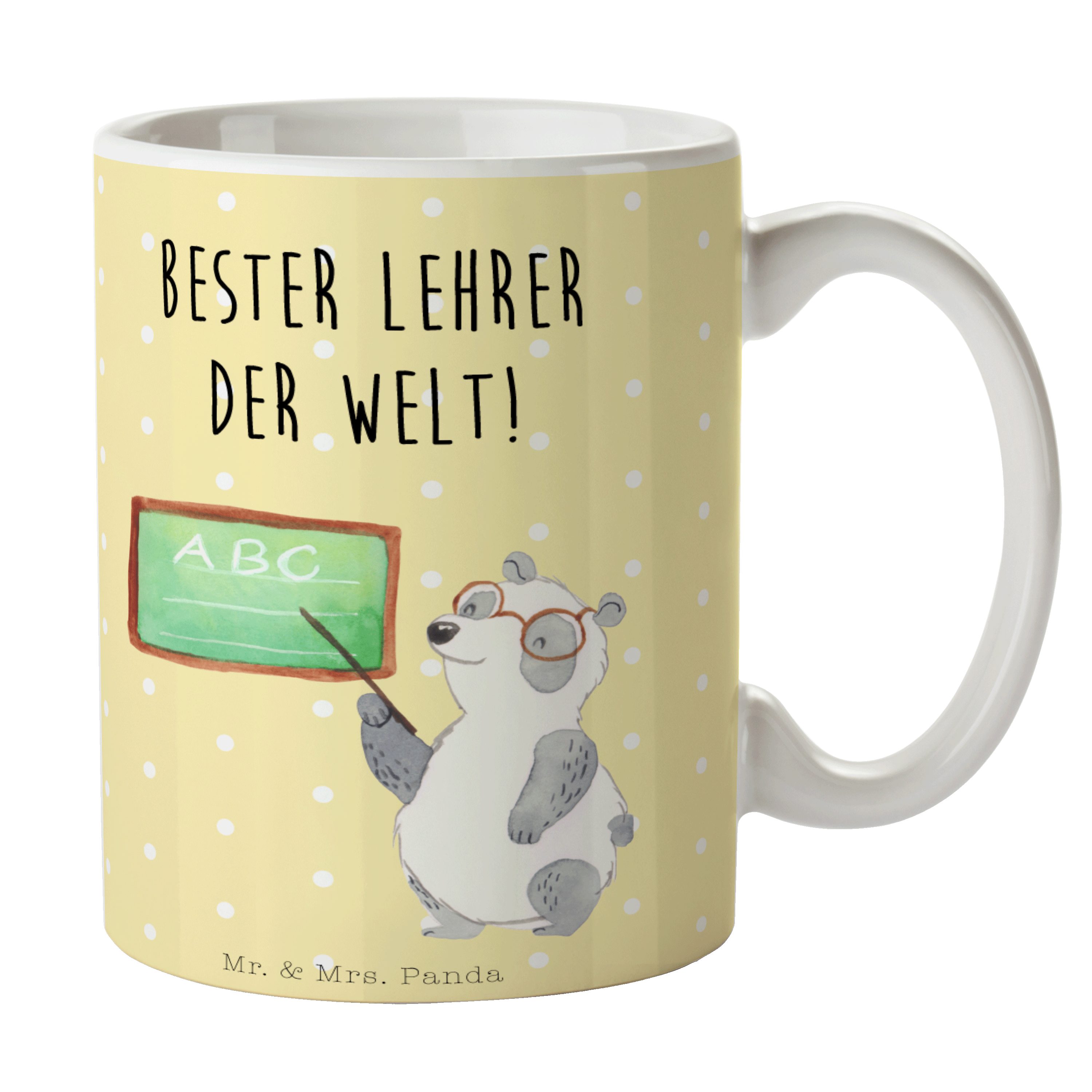 Mr. & Mrs. Panda Tasse Panda Lehrer - Gelb Pastell - Geschenk, lustige Sprüche, Keramiktasse, Keramik