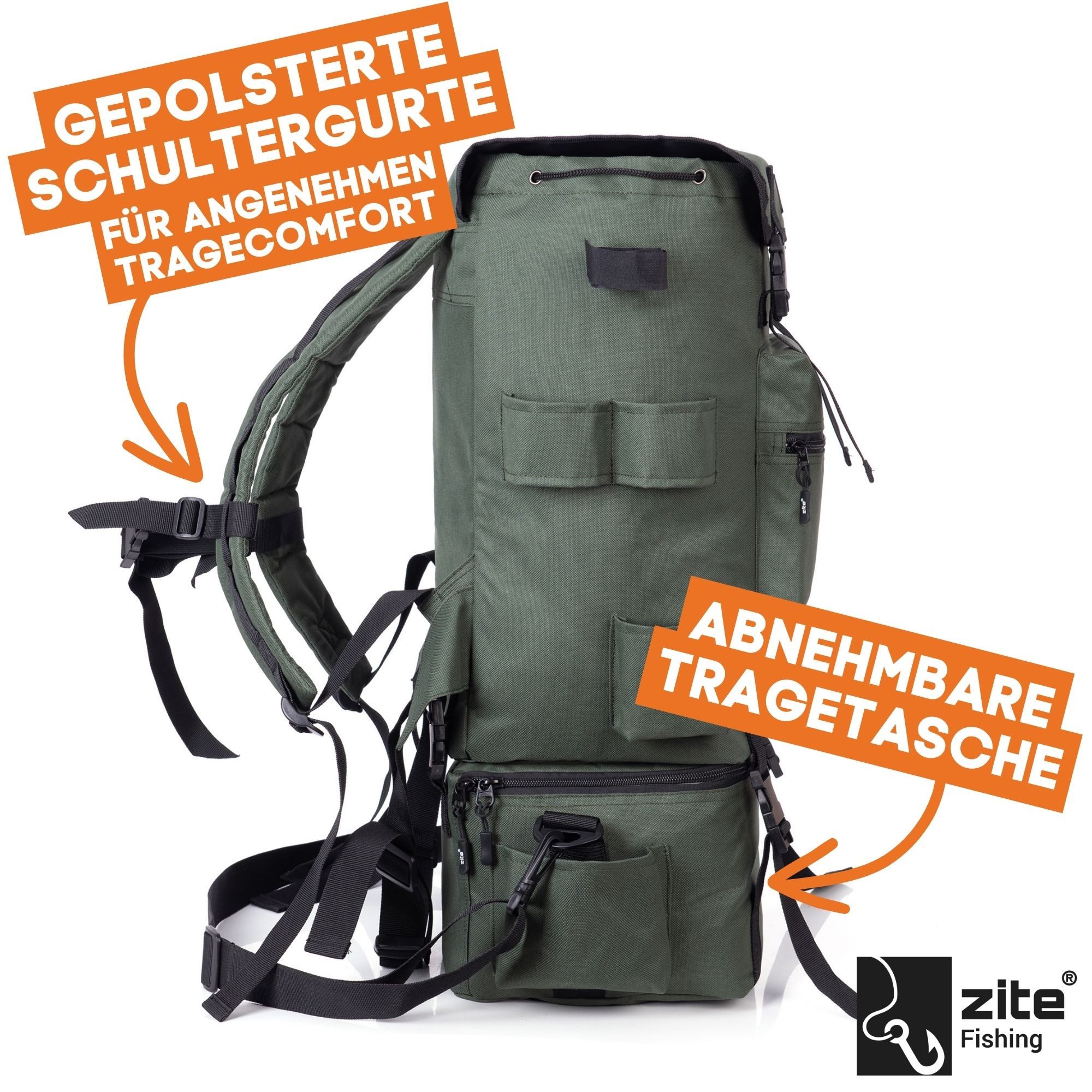 Zite Angelrucksack Multifunktionaler ISO Rucksack mit abnehmbarem Kühlfach