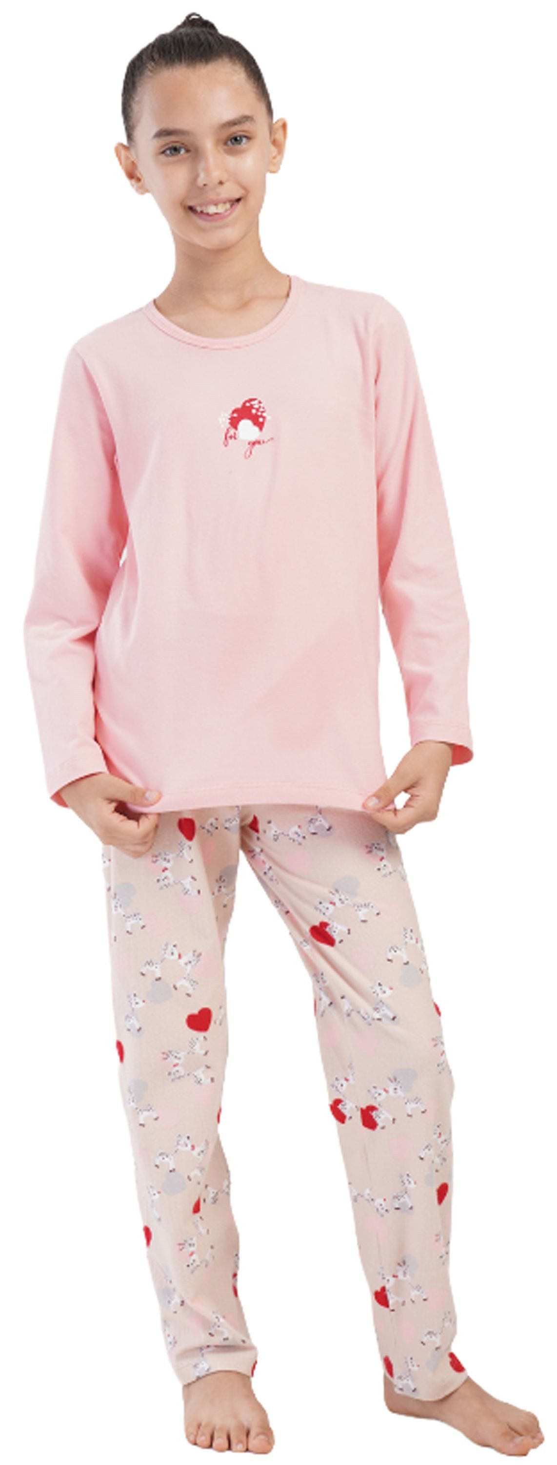 Vienetta Schlafanzug Kids (Set, 2 tlg., 2-teilig) Mädchen Pyjama lang Langarm Baumwolle Giraffen