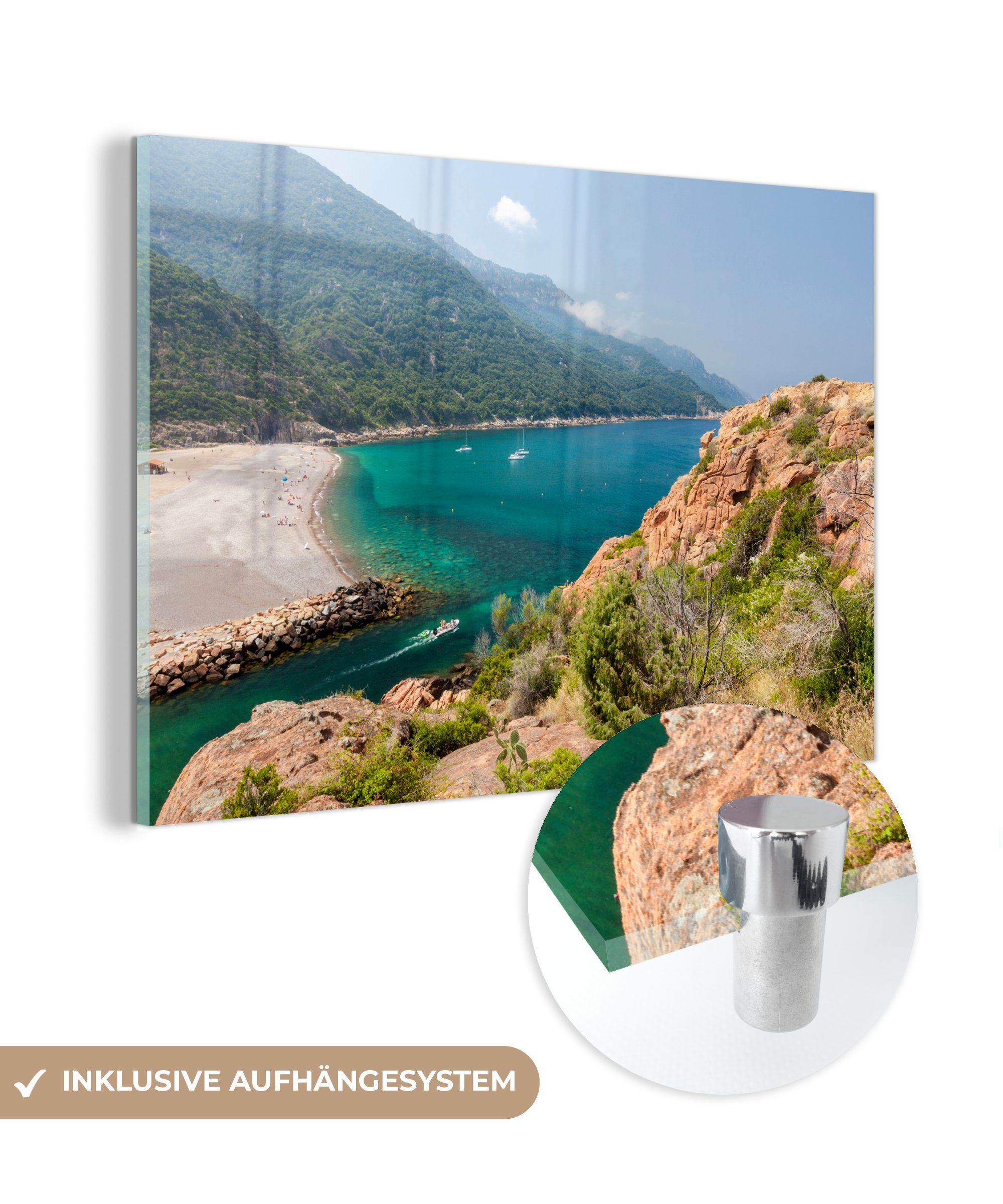 MuchoWow Acrylglasbild Hügel am Meer auf Korsika in Europa, (1 St), Acrylglasbilder Wohnzimmer & Schlafzimmer