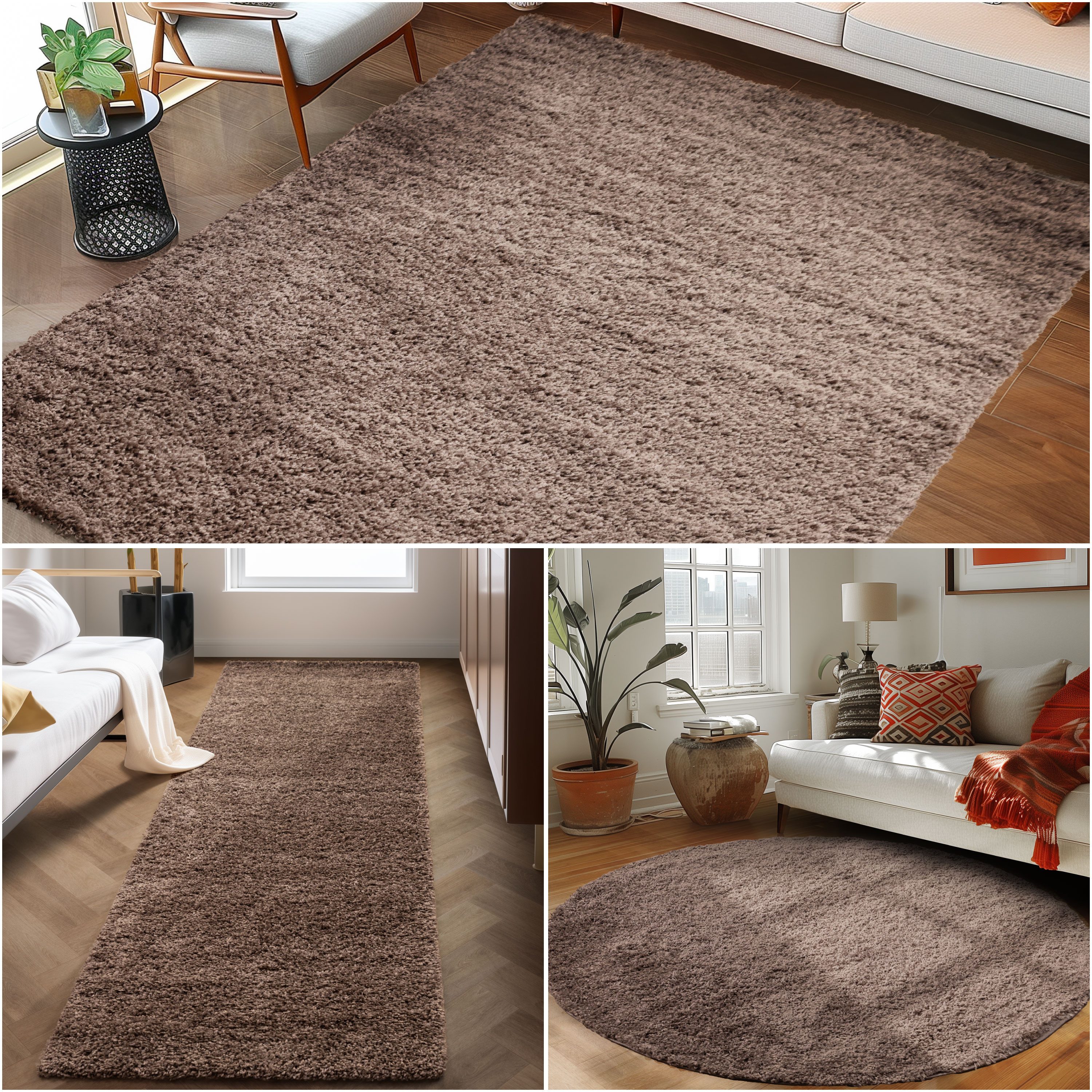 Carpettex Hochflor-Teppich Unicolor - Einfarbig, Rund, Höhe: 30 mm, Einfarbig Shaggy Teppich Wohnzimmer Langflor versch. farben und größen