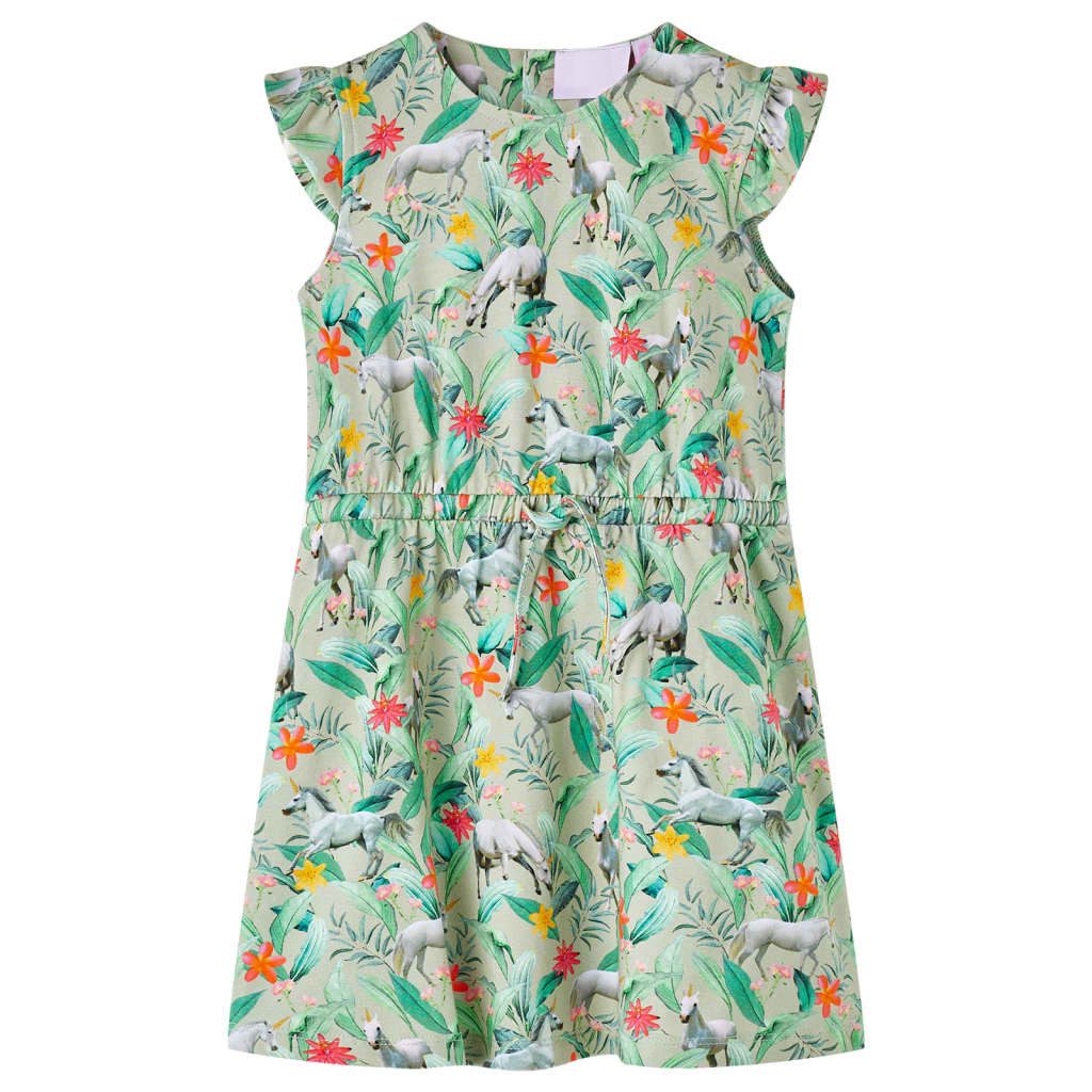 vidaXL Druckkleid Kinderkleid mit Flügelärmeln Hellkhaki 104