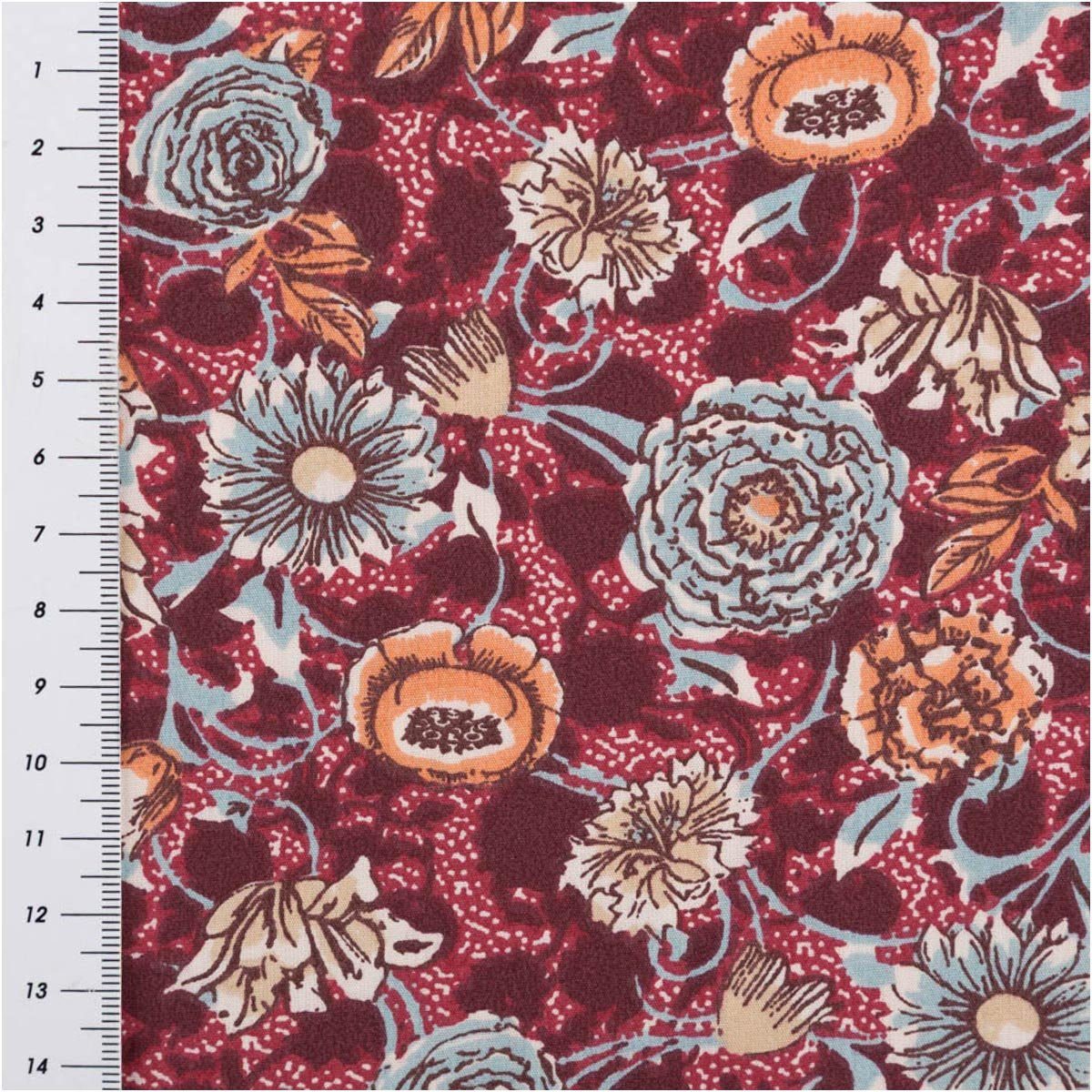 SCHÖNER LEBEN. Stoff Baumwollstoff Meterware Popeline Sveta Blumen bordeauxrot 145cm, allergikergeeignet
