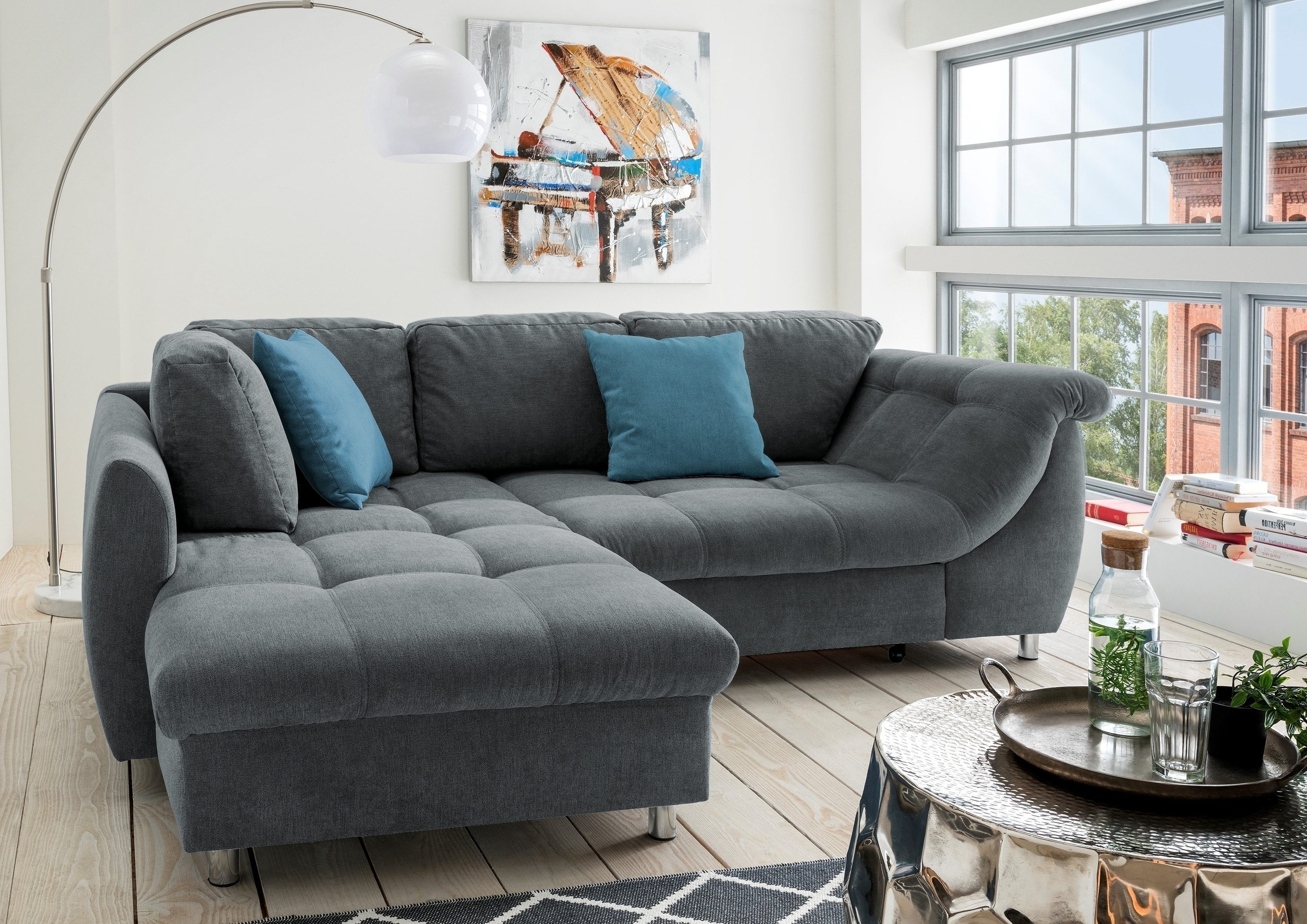 freiraum Schlafsofa Allin, Schlaffunktion, 6 Kissen, Bezug anthrazit/denim - 250x66x190 (BxHxT)