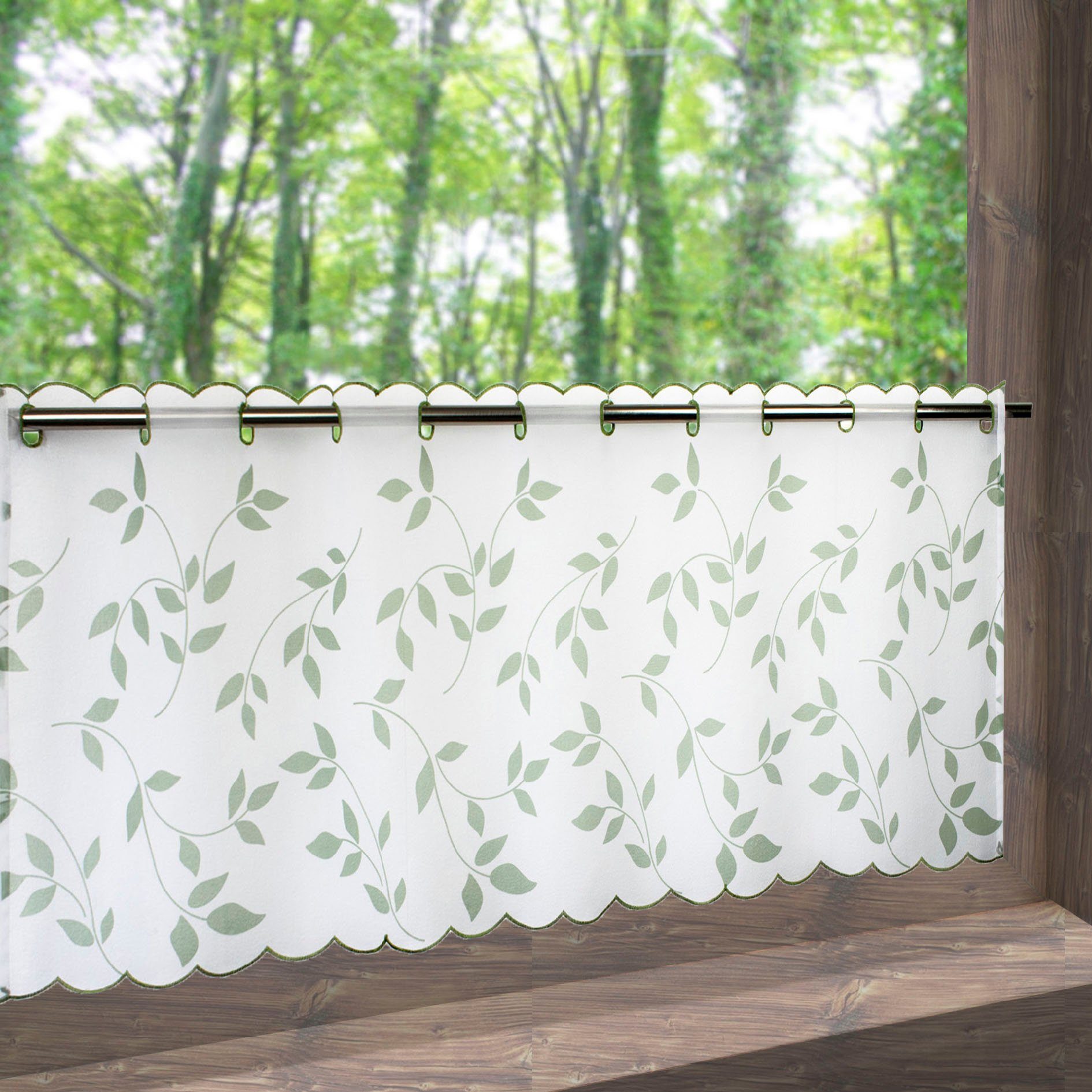 Delindo Lifestyle Scheibengardine Blätter (1 St), Stangendurchzug, transparent, Voile, mit Stangendurchzug für die Küche – Bild 3 von 5