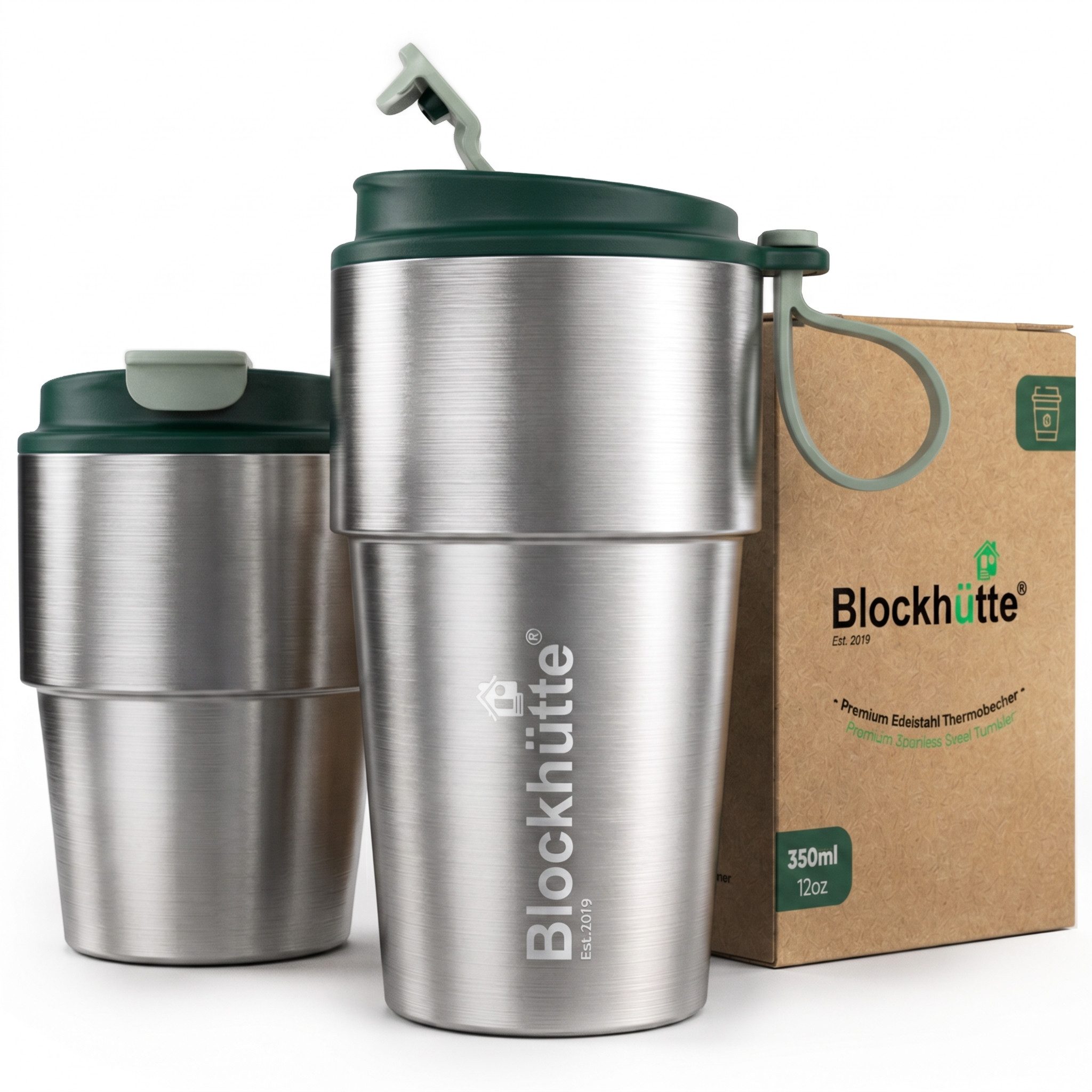 Blockhütte Thermobecher Kaffee to go - Kaffeebecher to go - Coffee to go Becher, Edelstahl, Auslaufsicher, 6 Stunden heiß, 10 Stunden kalt