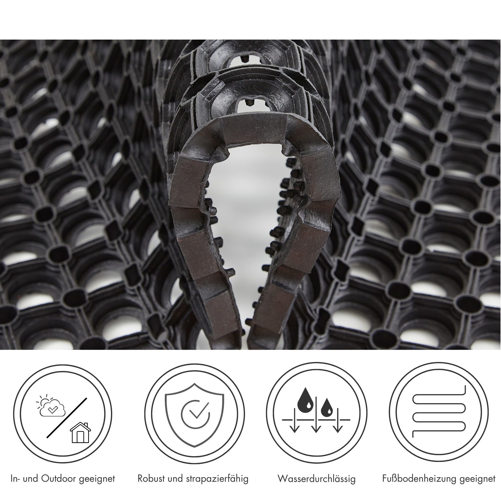 Andiamo Fußmatte Gummi Ringmatte, rechteckig, Höhe: 15 mm, Schmutzfangmatte, In- und Outdoor geeignet, besonders robust