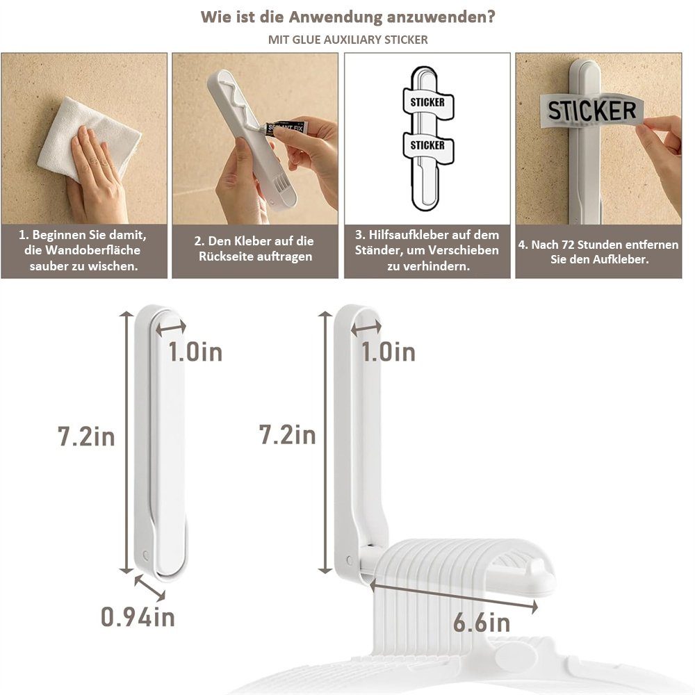 Kleiderbügel faltbar, (2-tlg) Kleber, TUABUR Kleiderbügel-Organizer, Wandmontage mit