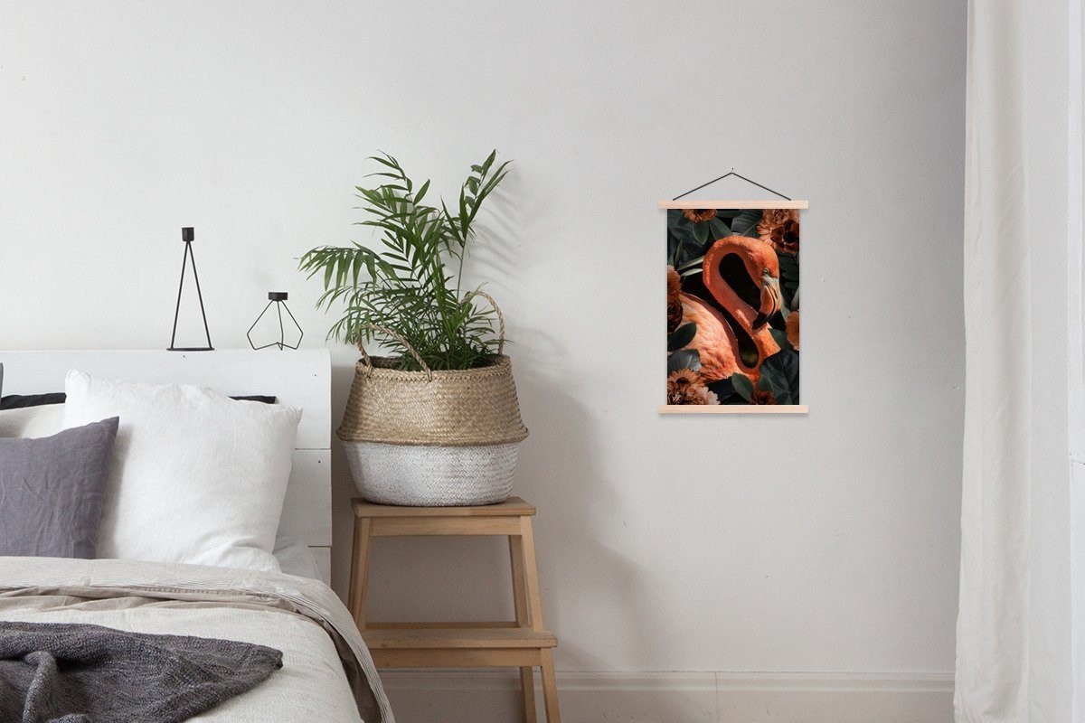 MuchoWow Poster Flamingo Rosa (1 Bilderleiste, - Wohnzimmer, für Posterleiste, Blätter, - St), Magnetisch Textilposter