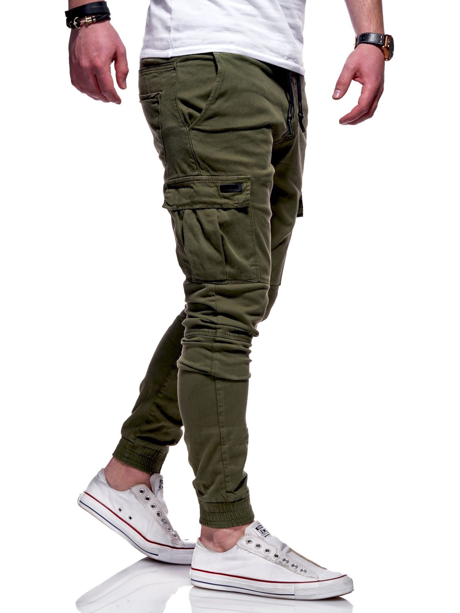 behype Cargohose LANE mit elastischem Bund khaki