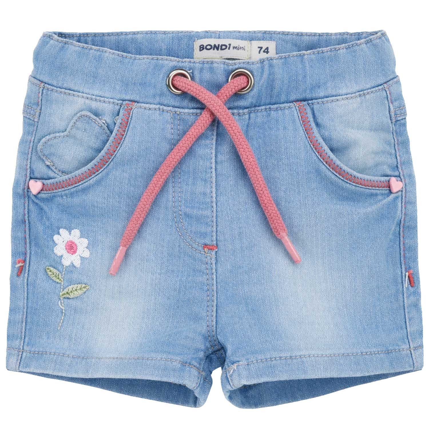 Trachtenlederhose Jeans Bermuda 'Flower' 86886, Blue denim