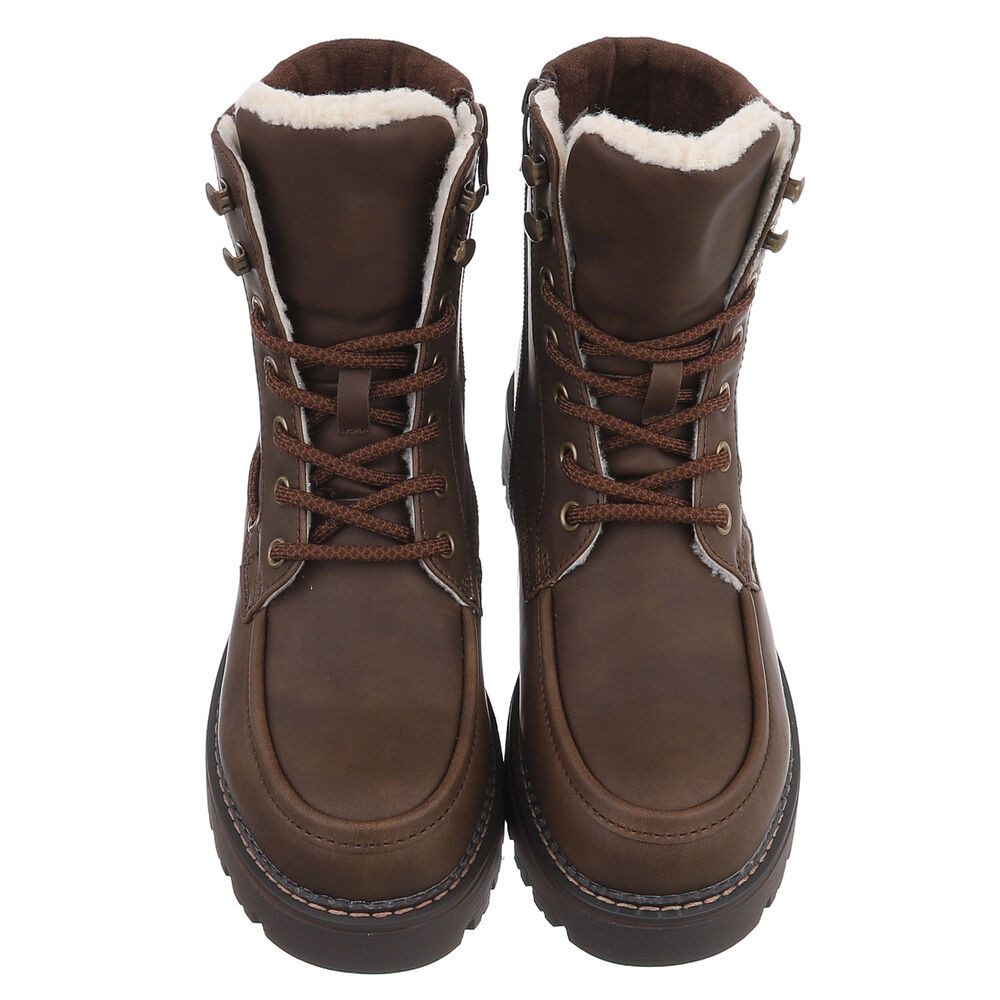 Ital-Design Damen Schnürstiefel mit Profilsohle und Reißverschluss Snowboots (92299794) Blockabsatz Plateaustiefeletten in Braun – Bild 4 von 5