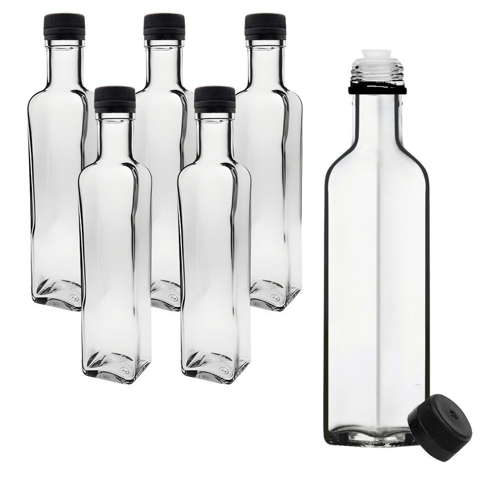 Ölspender 6x Ölflasche 250 ml mit Ausgießer Glasflasche inkl. Etiketten