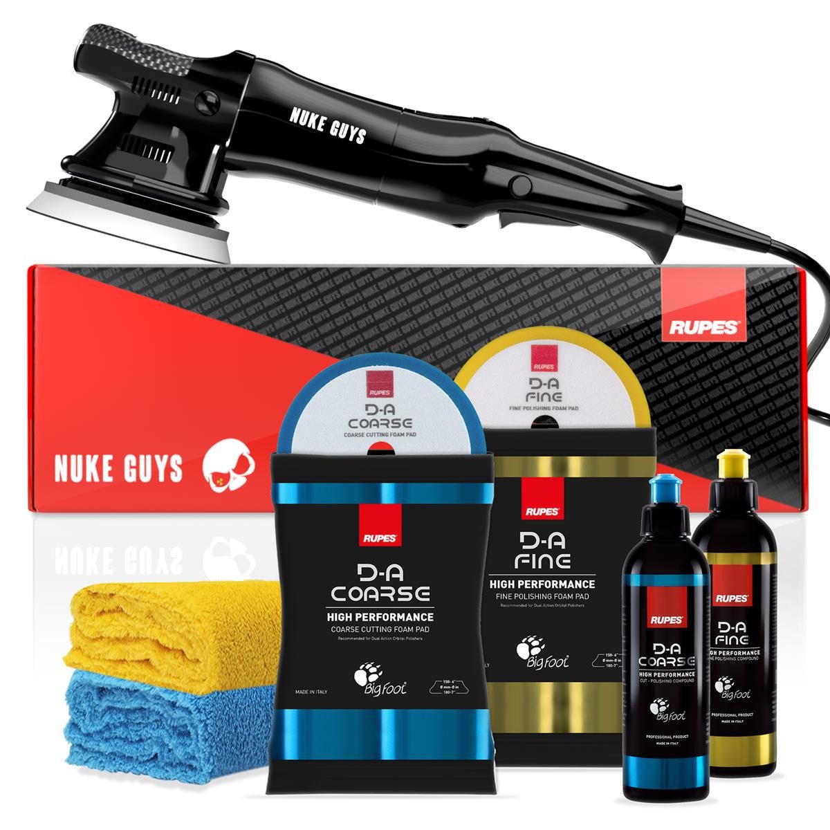 RUPES Exzenter Poliermaschine Auto Set LHR15ES Bigfoot Nuke Guys Edition Polierset, (7 tlg), Auto Set LHR15ES Bigfoot Nuke Guys Edition Polierset