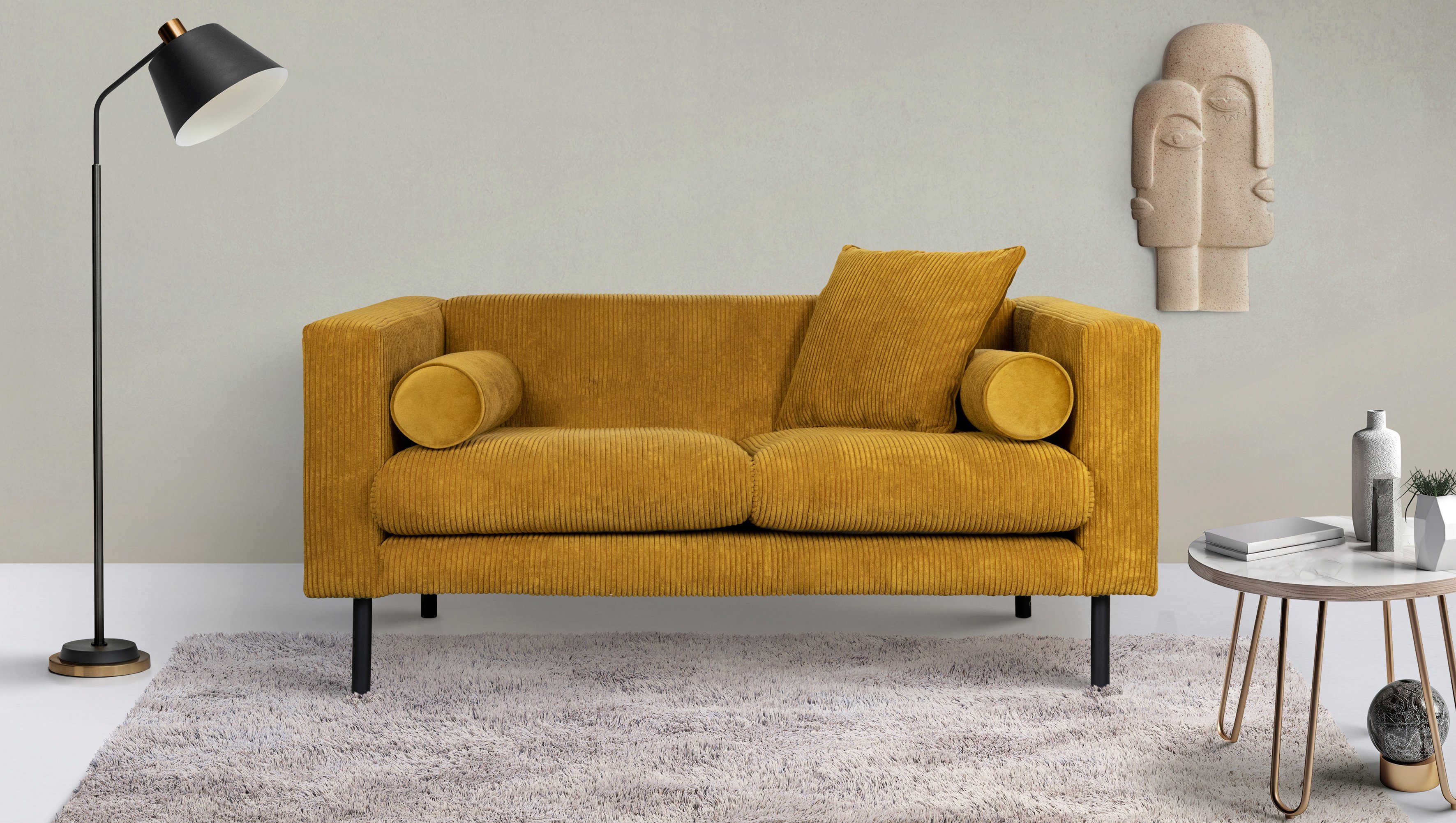 Home affaire 2-Sitzer Lillibeth Designsofa mit Wellenunterfederung, Maße B/T/H: 155/74/83 cm, Zierkissen als Wendekissen, in Samtoptik oder Cord