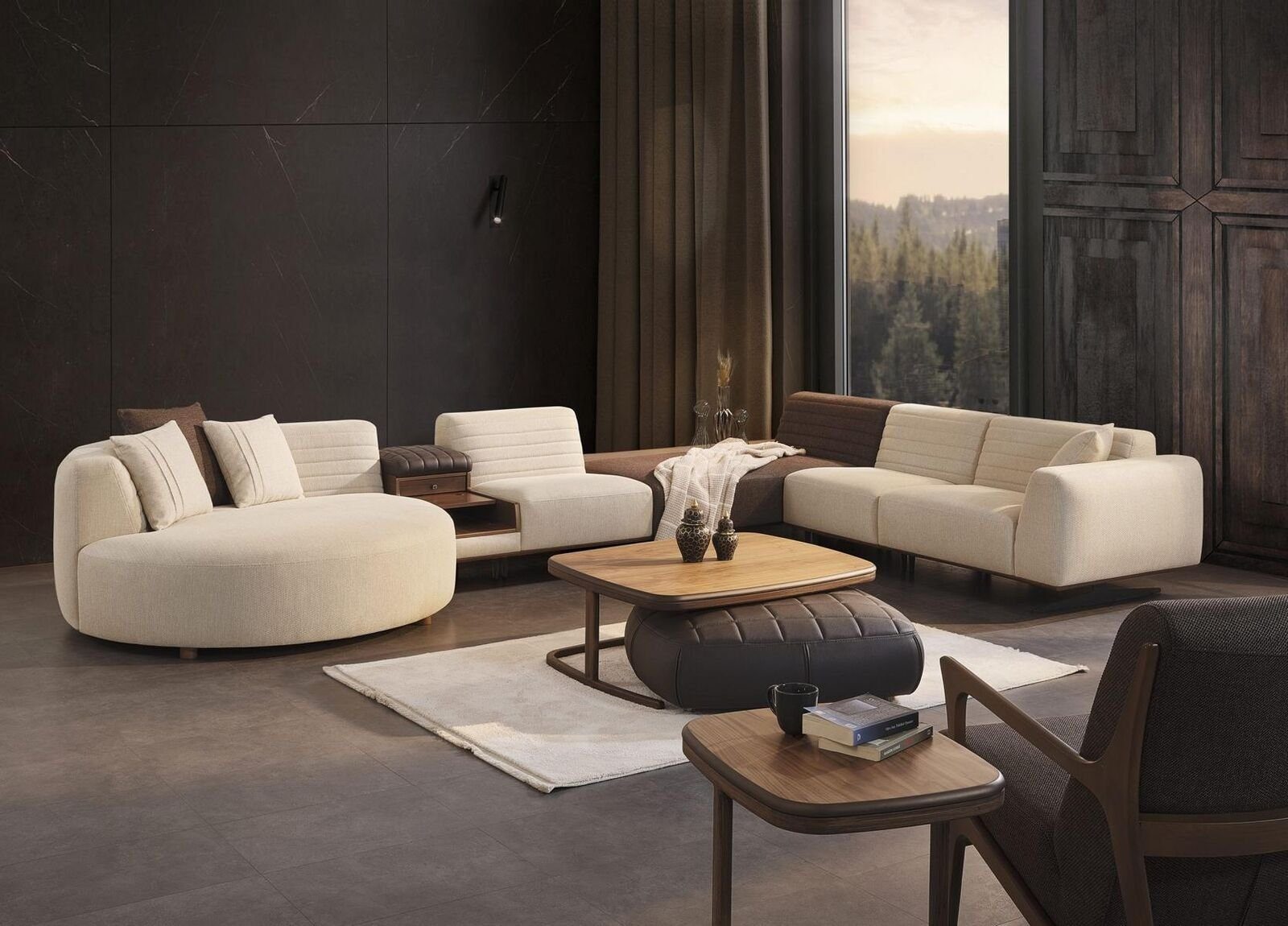 JVmoebel Wohnzimmer-Set Luxus Sofa Couch U-Form Polster Möbel Wohnzimmer Ecksofa Textil, (6-St., Ecksofa U-Form), Made in Europa