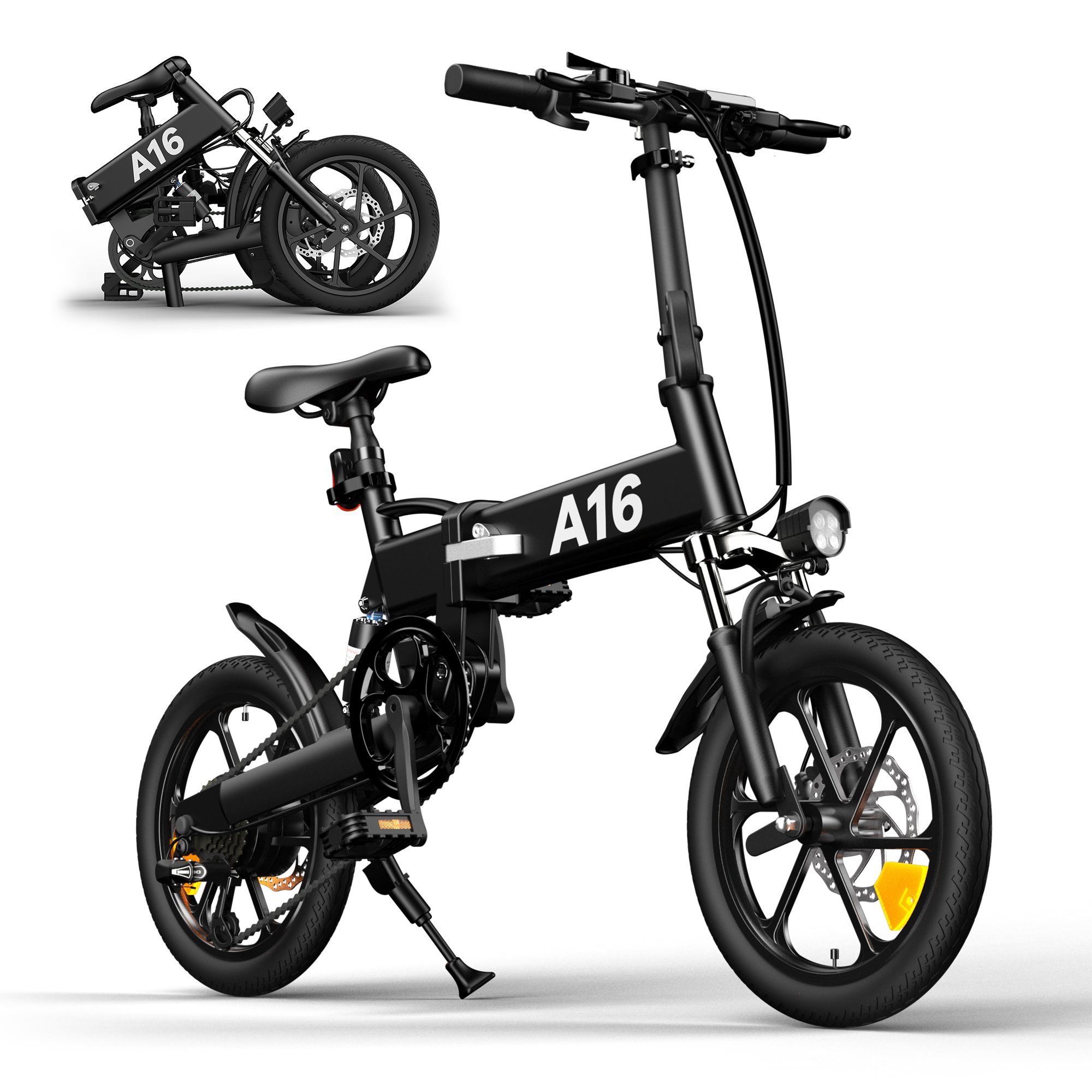 ADO E-Bike »A16 16" & 1.95" Zoll Faltbares Elektrofahrrad«,  Kettenschaltung, 250,00 W