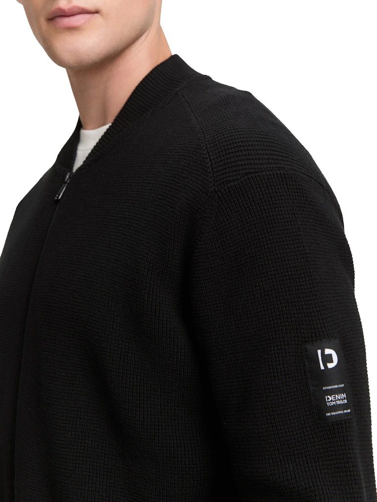 TOM TAILOR Fleecejacke Strickjacke Sportiver Look: Bomber-Stil mit markantem Logo-Badge am Arm