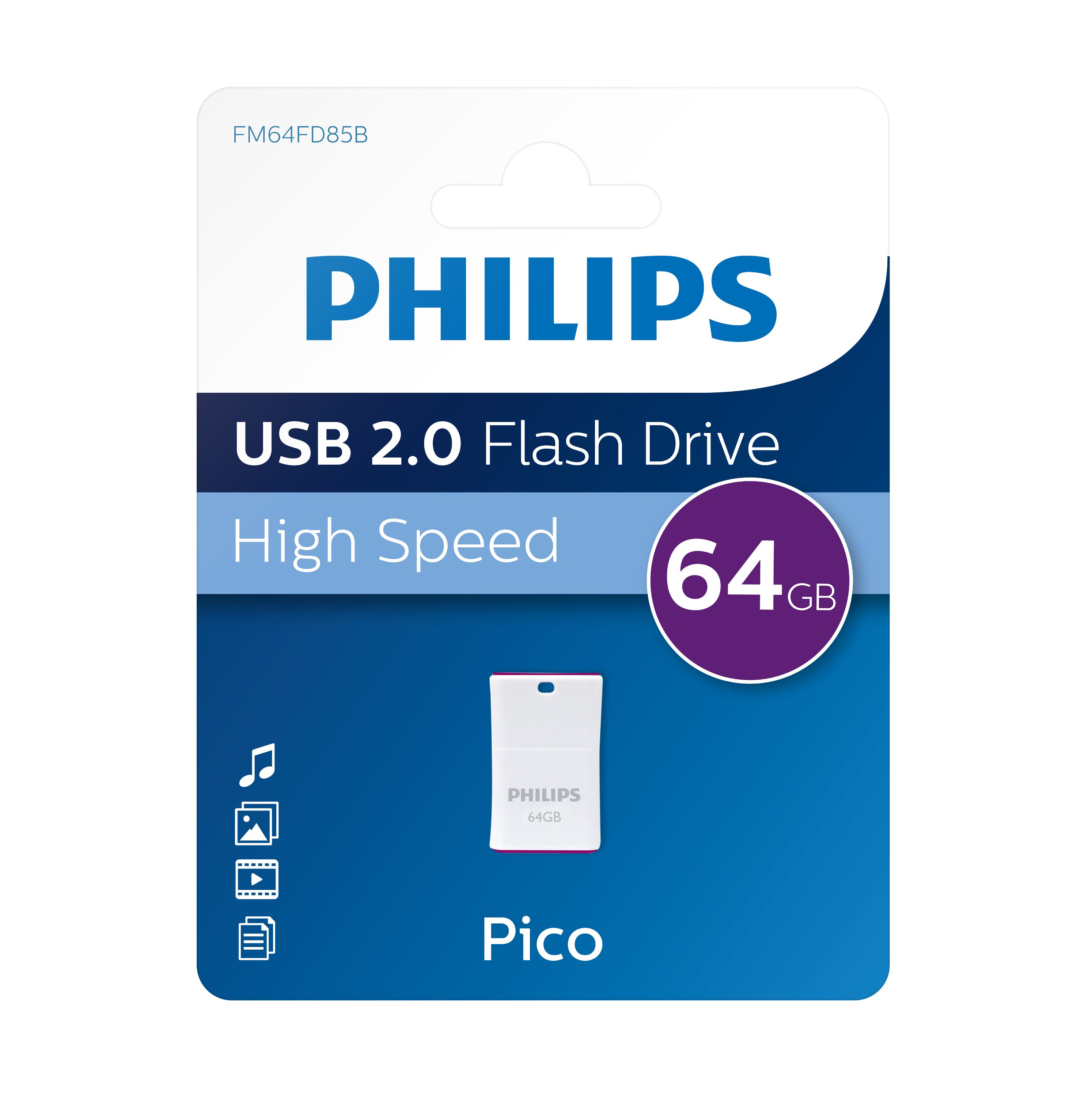 Philips FM64FD85B/00 USB-Stick (USB 2.0, Lesegeschwindigkeit 25,00 MB/s, Pico Edition Magic Purple®, 64GB, Handschlaufe)