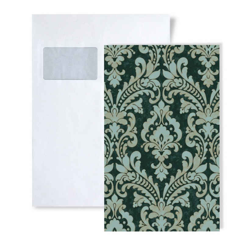 Profhome Prägetapete S-VD219174-DI, grafisch, schimmernd, ornamental, Barock-Style, (1 Musterblatt, ca. A5-A4), grün, pastell-türkis, elfenbein
