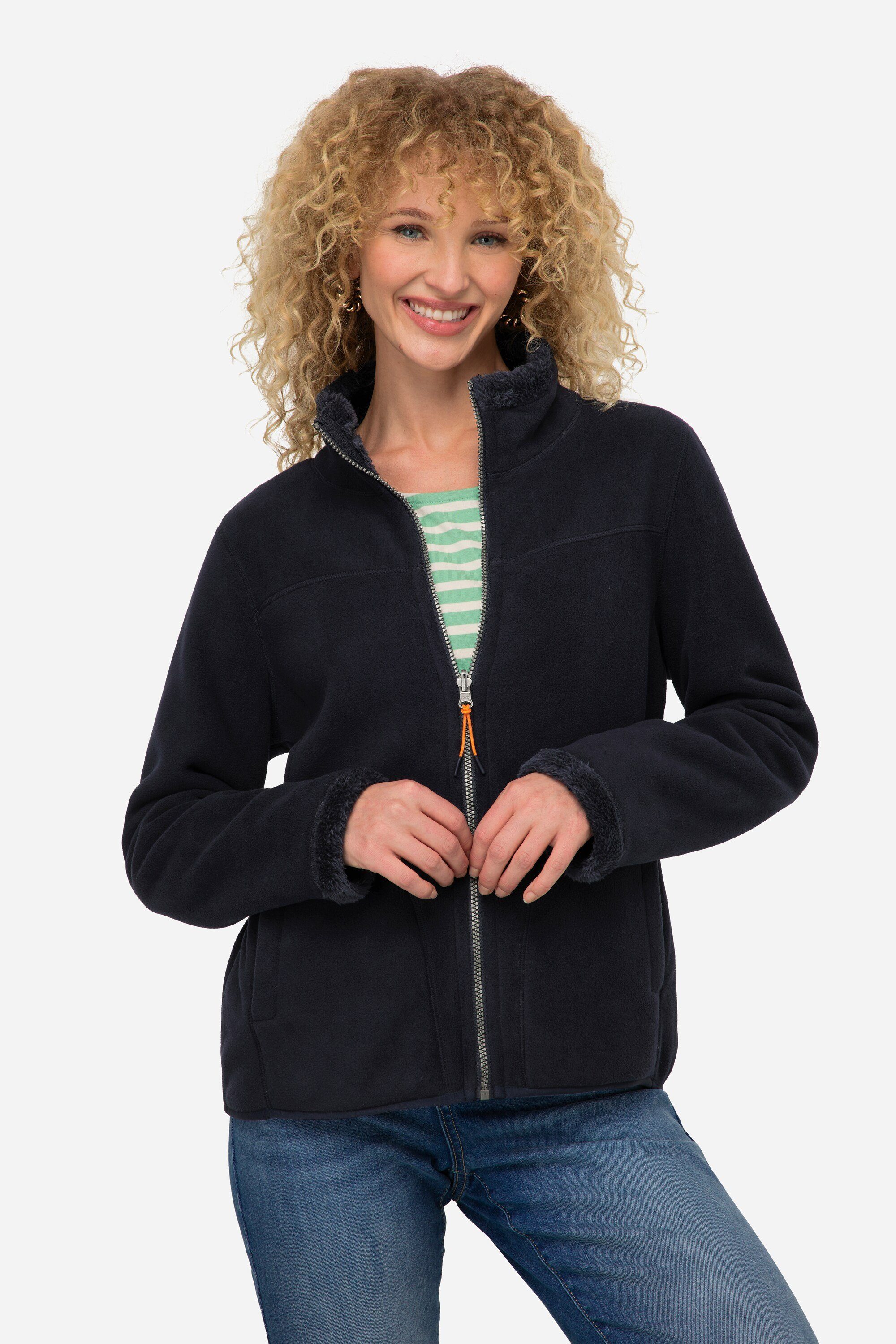 Laurasøn Sweatjacke Wende-Jacke Fleece- und Teddy-Seite Stehkragen marine