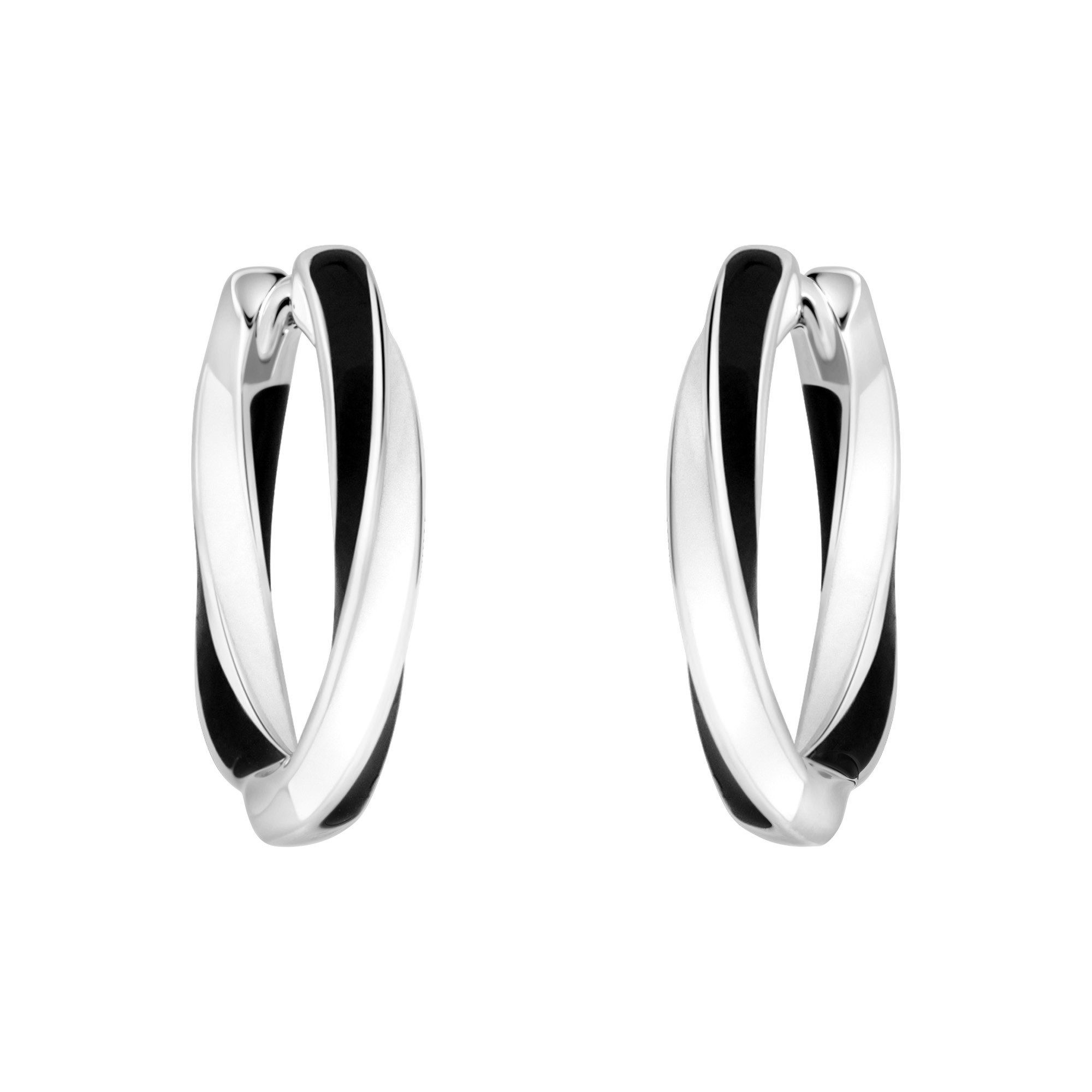 Paar Creolen Schwarz Weiß Emaille