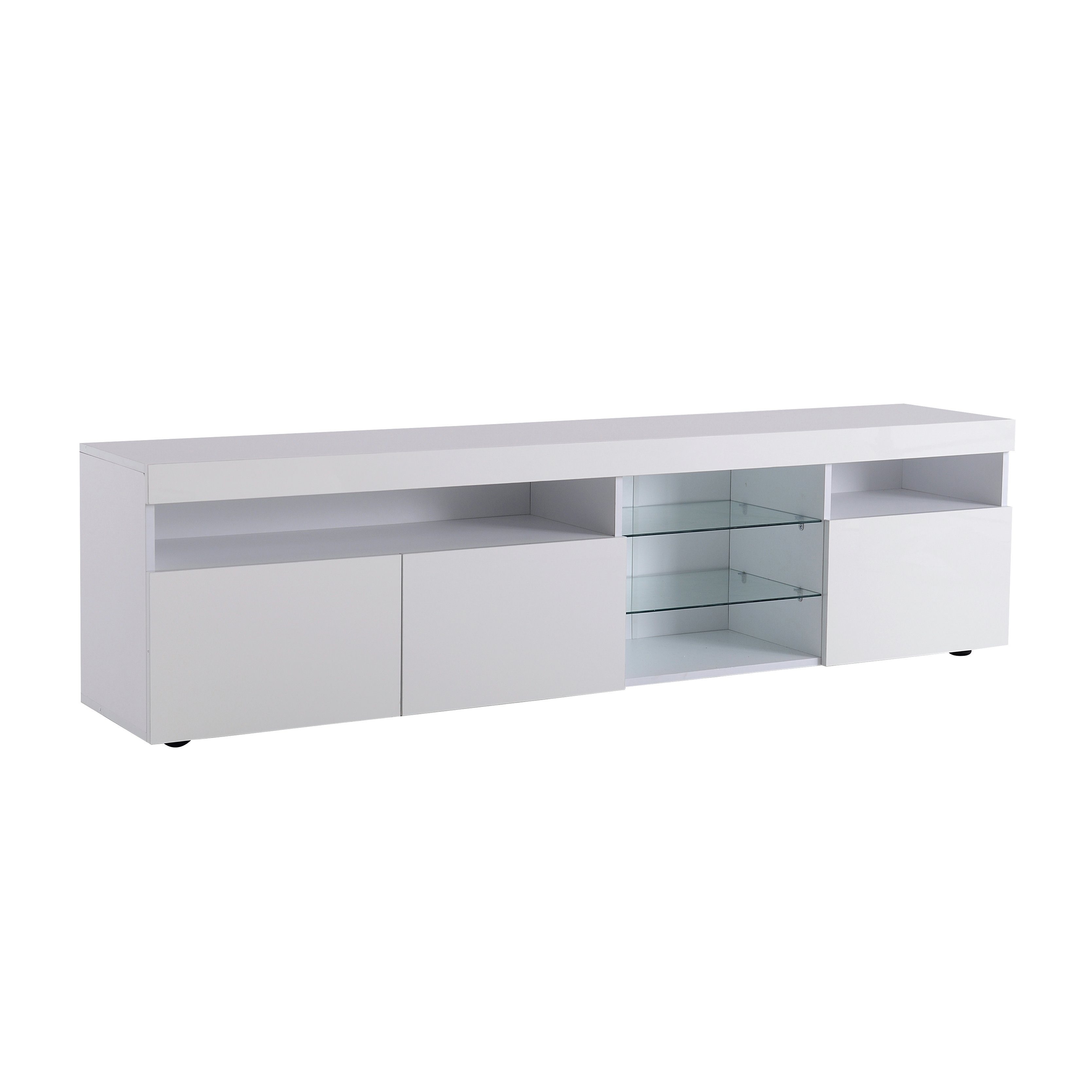 Lowboard (1 St), TV-Schrank Fernsehtisch mit 16 Led Farben Beleuchtung, Glasablage, 3 Türen, Breite 180 cm