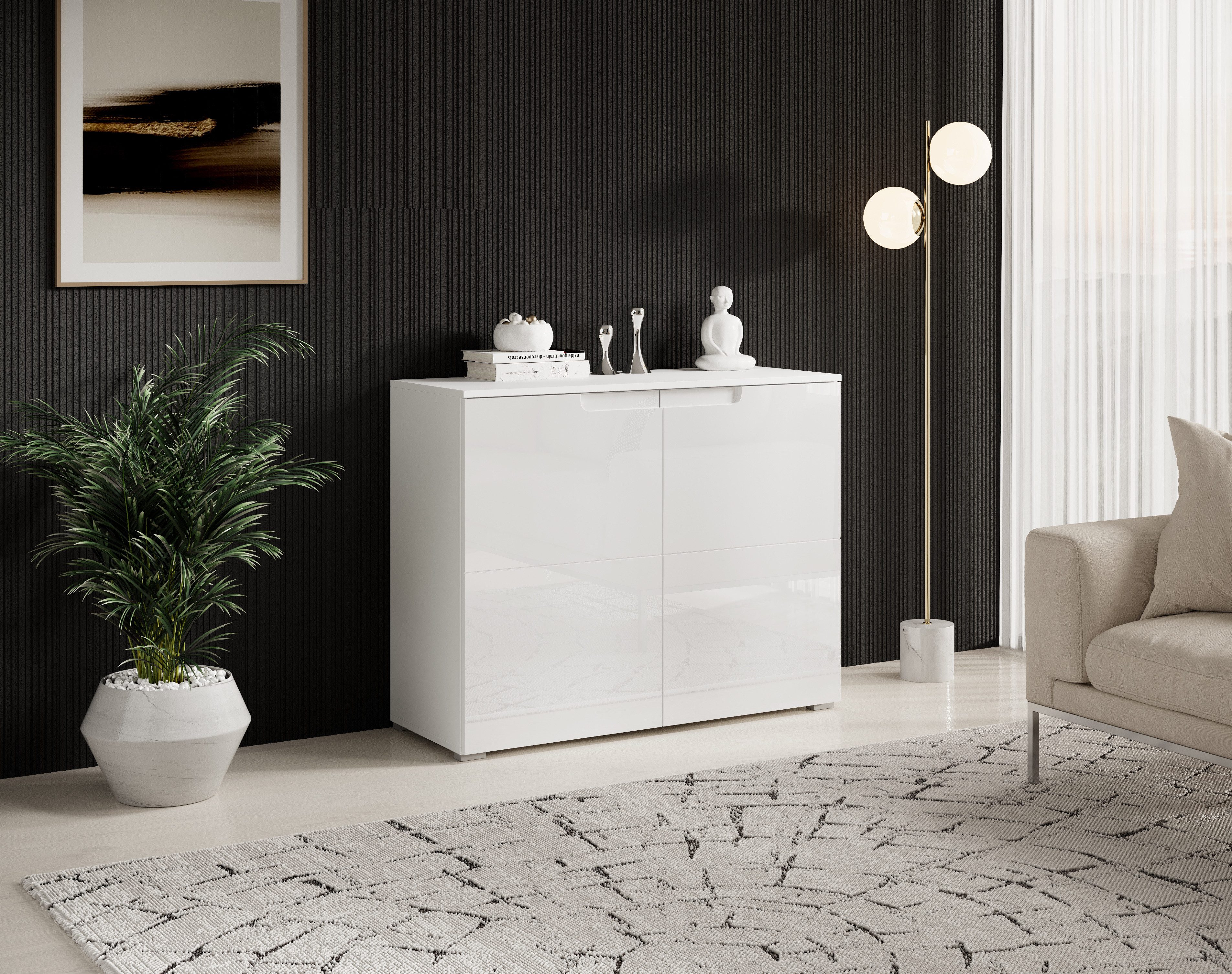 HBZ Kommode Spice weiß hochglanz, BxHxT 100x80x40 cm, Kommode mit 2 Türen und 2 Einlegeböden