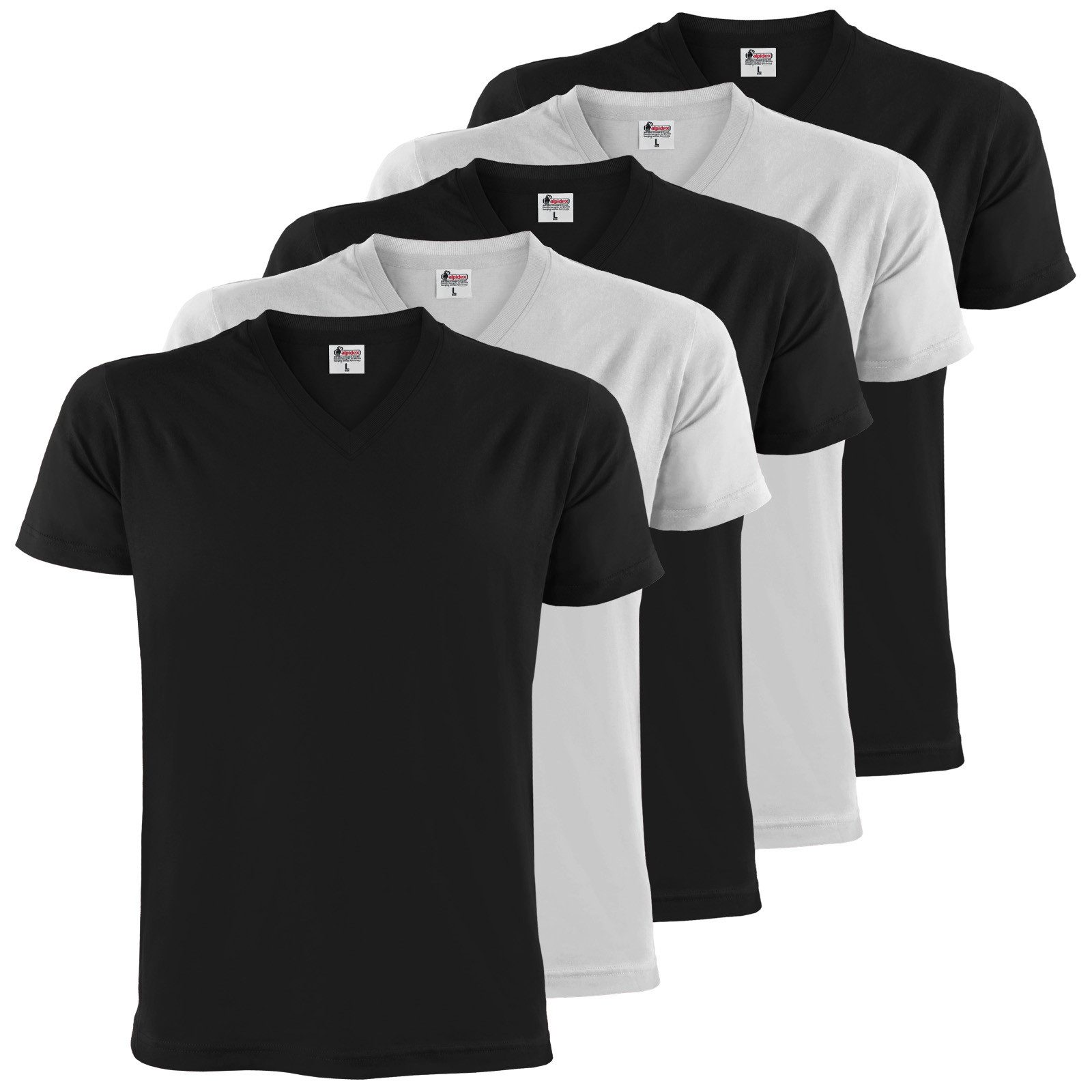 ALPIDEX V-Shirt T-Shirts Herren 5er Set V-Ausschnitt – verschiedene Größen und Farben