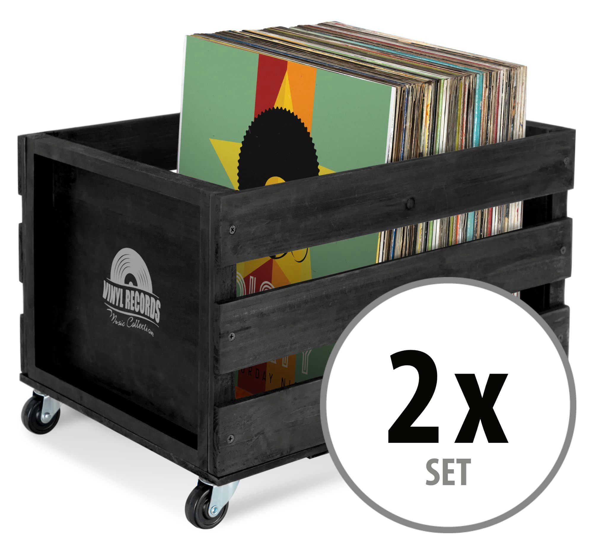 Stagecaptain Holzkiste SPK-100 "Emil" Schallplattenkiste (Spar-Set, 2 St., Aufbewahrungskisten für Schallplatten und mehr), für bis zu 100 LPs - aus Vollholz im Retro-Design