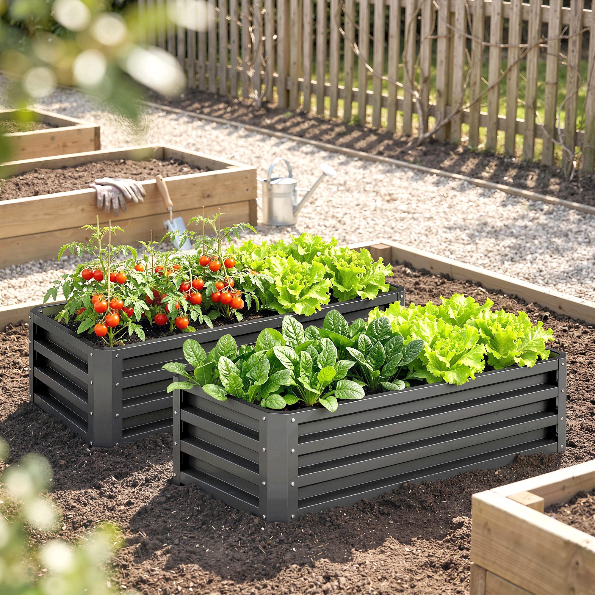 MODFU Hochbeet Metall 2er-Set 110x50x30 cm Dunkelgrau Garten Balkon (2 St., Robustes Gartenhochbeet aus Metall, für Terrasse und Outdoor Nutzung), Pflanzbeet mit offenem Boden, geeignet für Gemüse & Kräuter Anbau