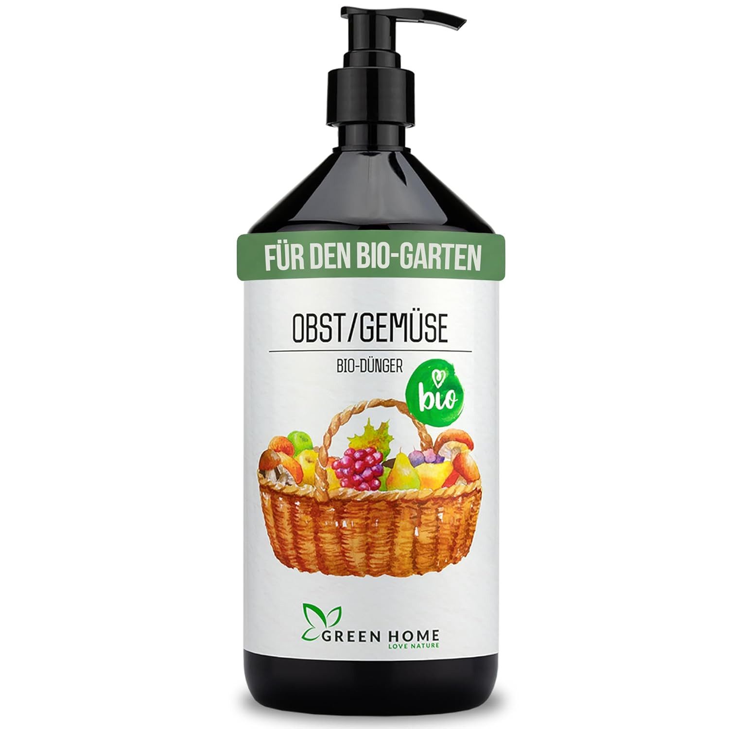 GREEN HOME LOVE NATURE Gemüsedünger Bio-Dünger flüssig NPK 3+2+6 für Obst, Gemüse & Beeren, Obst & Gemüse, 100 % bio, organisch-mineralisch, extra Kalium, Dosierpumpe