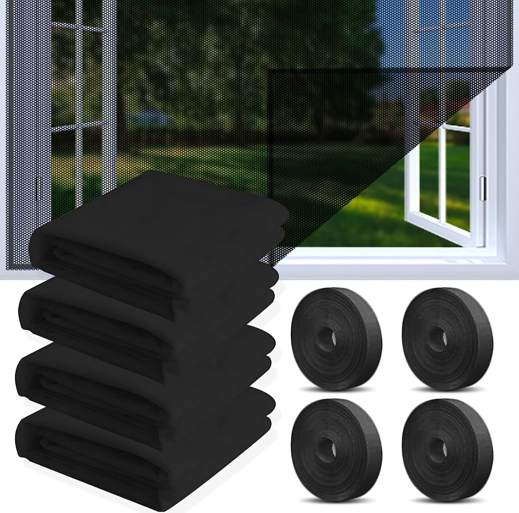 FELIXLEO Moskitonetz Fliegengitter Fenster 4 Stk 150x200cm Moskitonetz Schwarz (1 St)