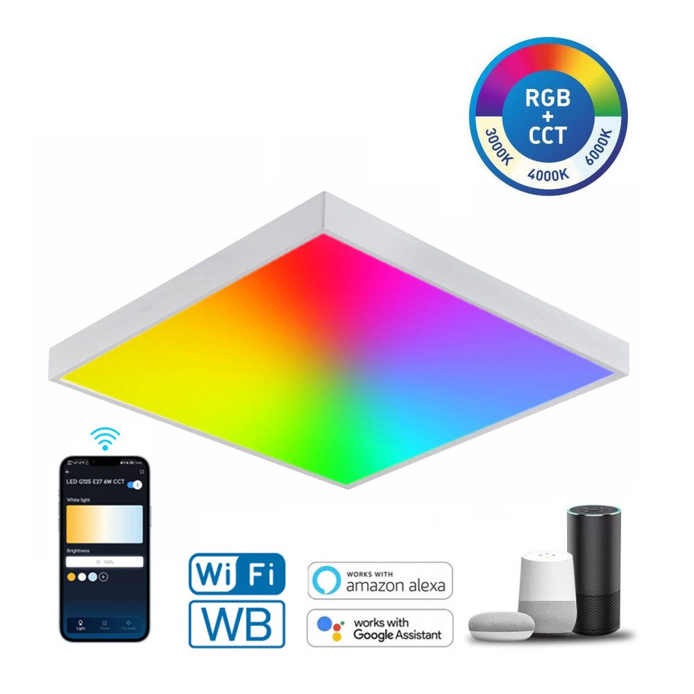 Aigostar LED Deckenleuchte 60x60 LED RGB-CCT Bluetooth Smart Aufputz Panel Dimmbar inkl. Rahmen, RGB-CCT, Aufbau Deckenleuchte Dimmbar Sprachsteuerung (APP)Steuerung