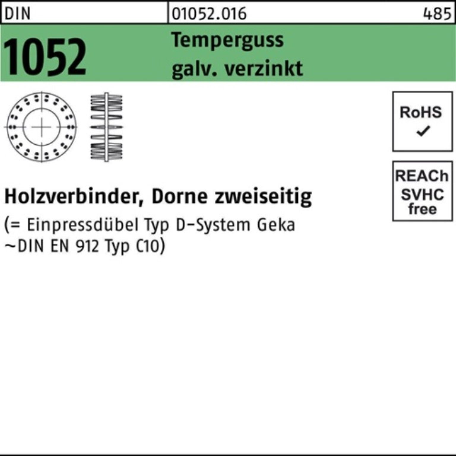 Verbinder 100er Pack Holzverbinder 115 x 84 x M24 DIN 1052 zweiseitig Temperguss
