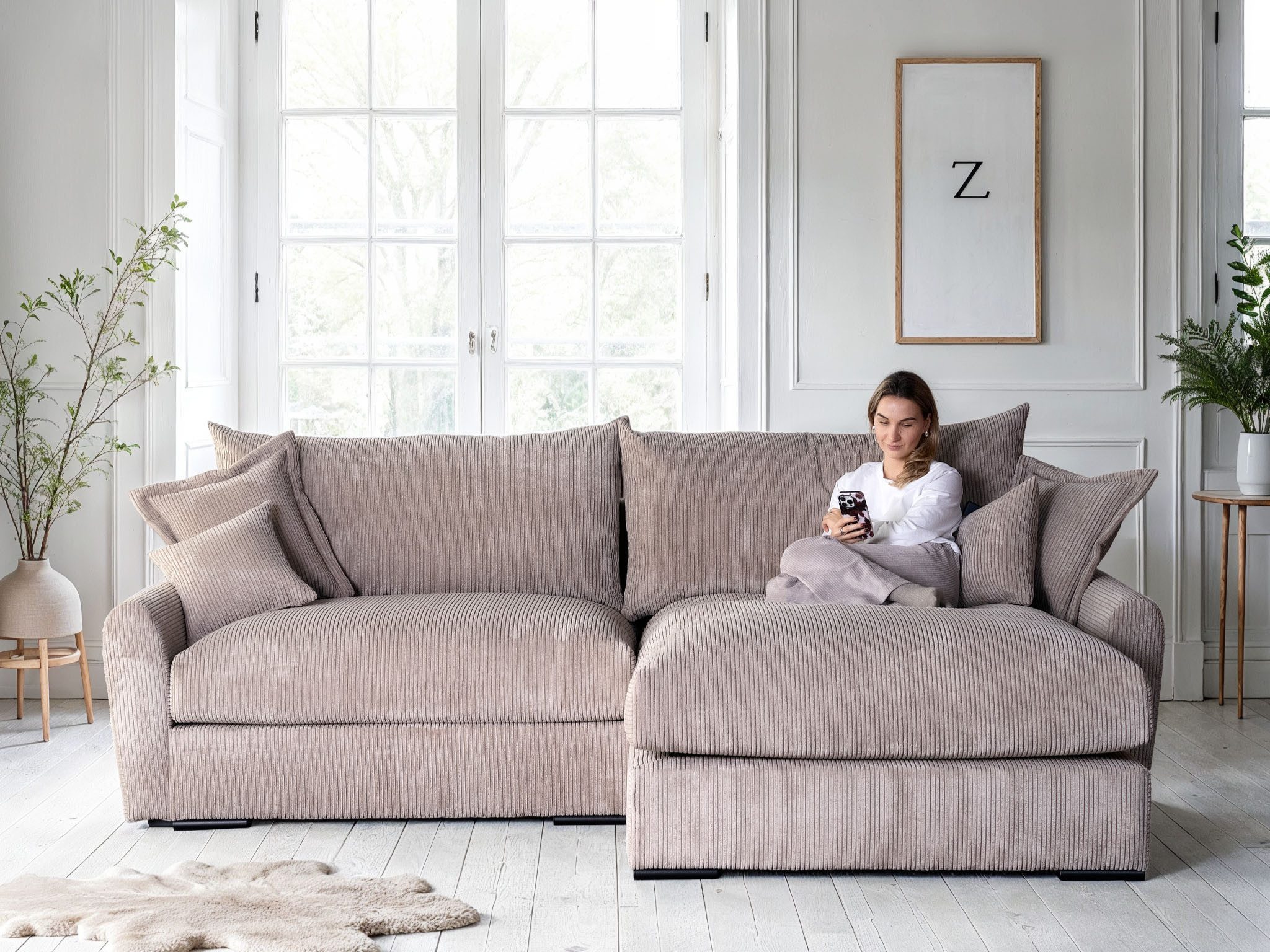 Home affaire Ecksofa Finca XL L-Form, B: 190 cm, 4 Zierkissen, Mega-Sofa, in Cord oder Chenille-Struktur, Federkern
