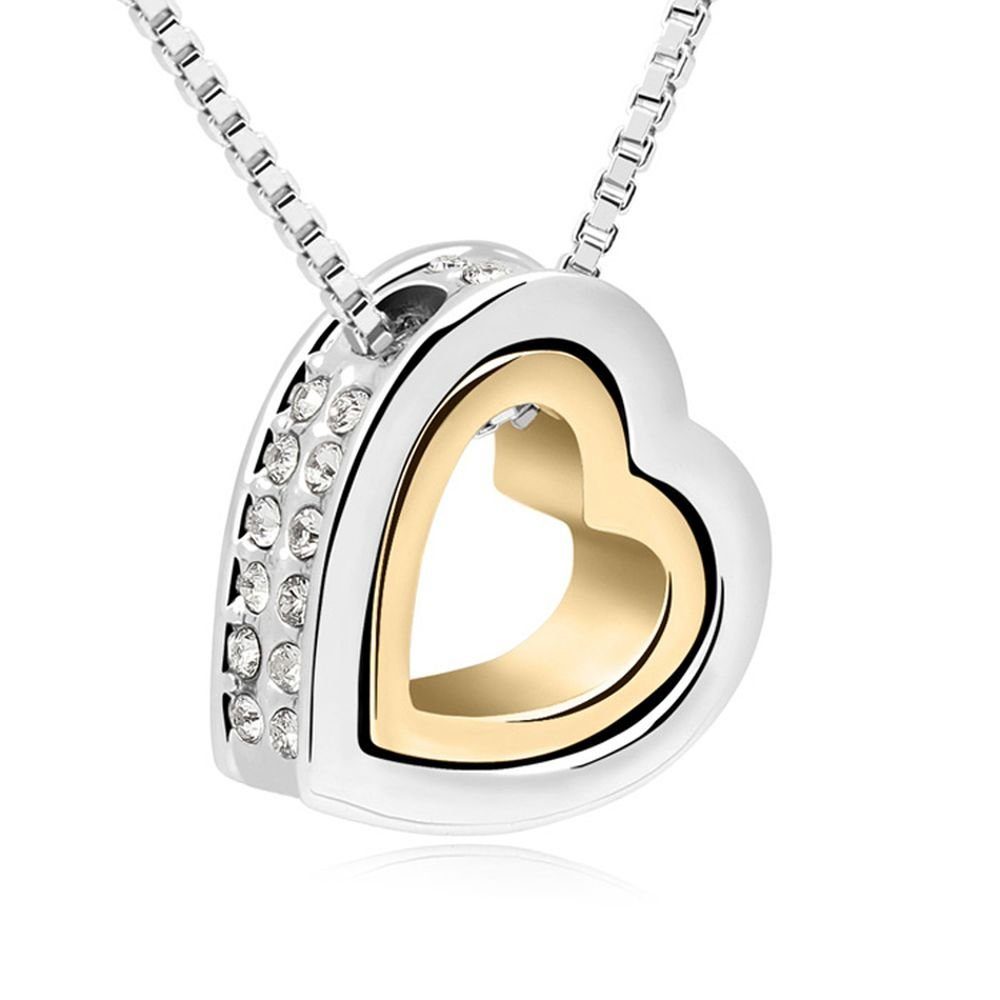 BUNGSA Ketten-Set Kette Herz Silber aus Messing für Damen (1-tlg), Halskette Necklace
