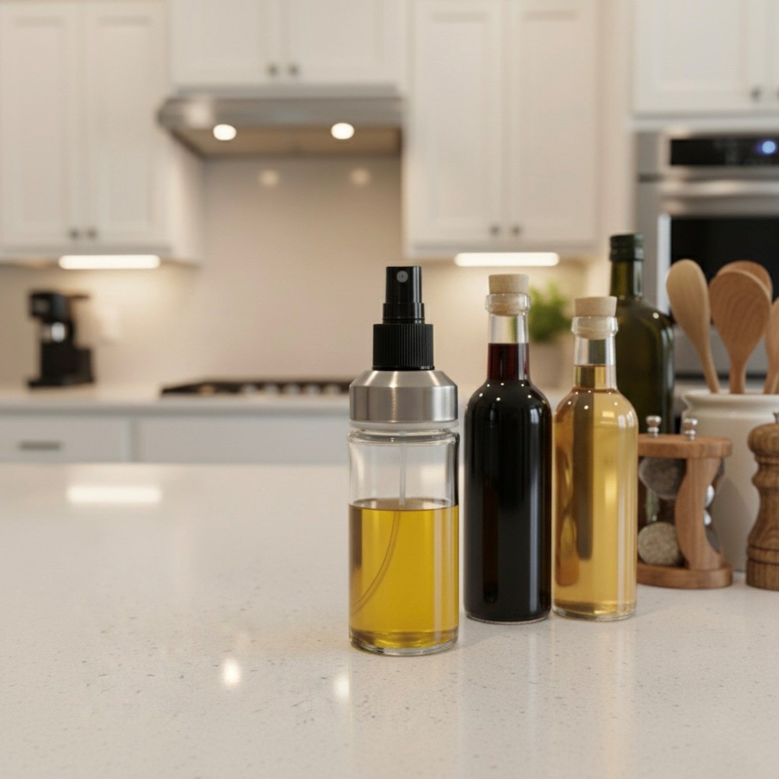 HAC24 Ölspender 2x Glas-Sprühflaschen Öl & Essig Zerstäuber Spray Ölsprüher, 150 ml mit Edelstahldeckel – Bild 3 von 3