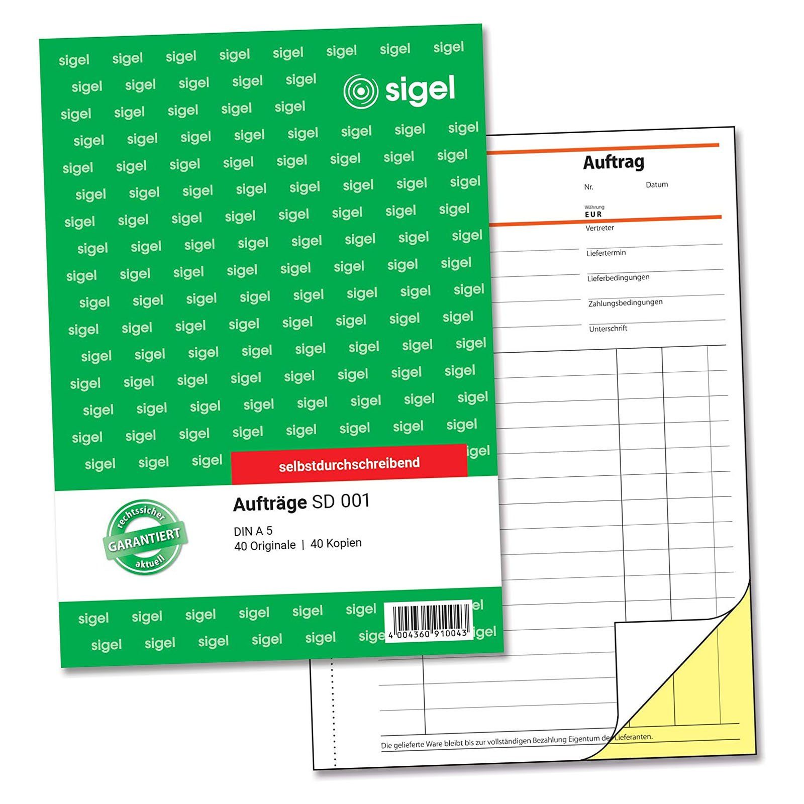Formularblock sigel Formularbuch "Auftrag", A5, 2 x 40 Blatt, SD