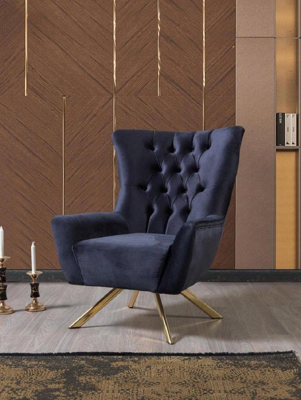 JVmoebel Sessel Luxus Einsitzer Sessel Samt Couch Polster Möbel Designer Blau Sofa