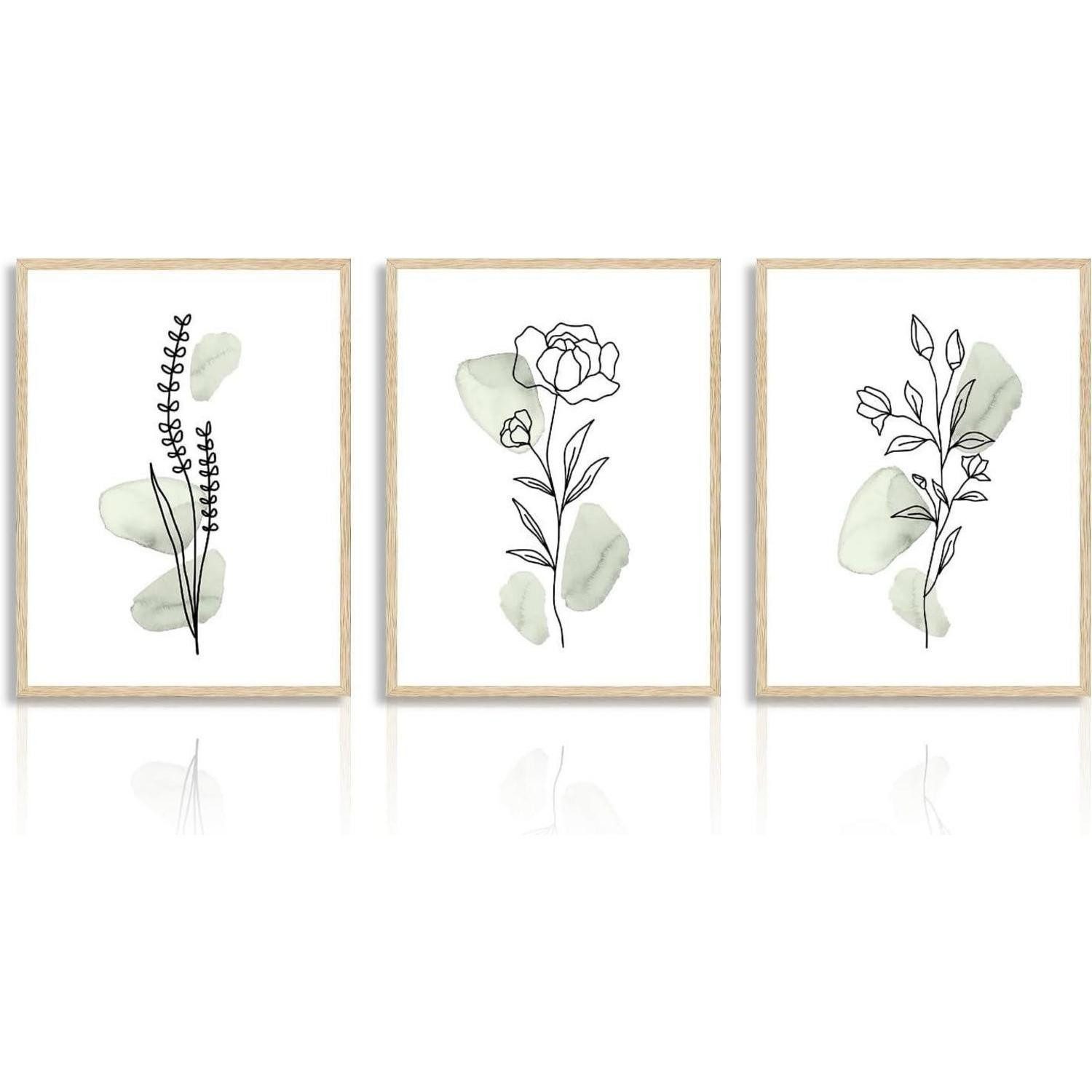 Dazzlewall Leinwandbild Abstrakte Botanische Wandbilder Minimalistisch Salbei Grün 30x40cm 3er