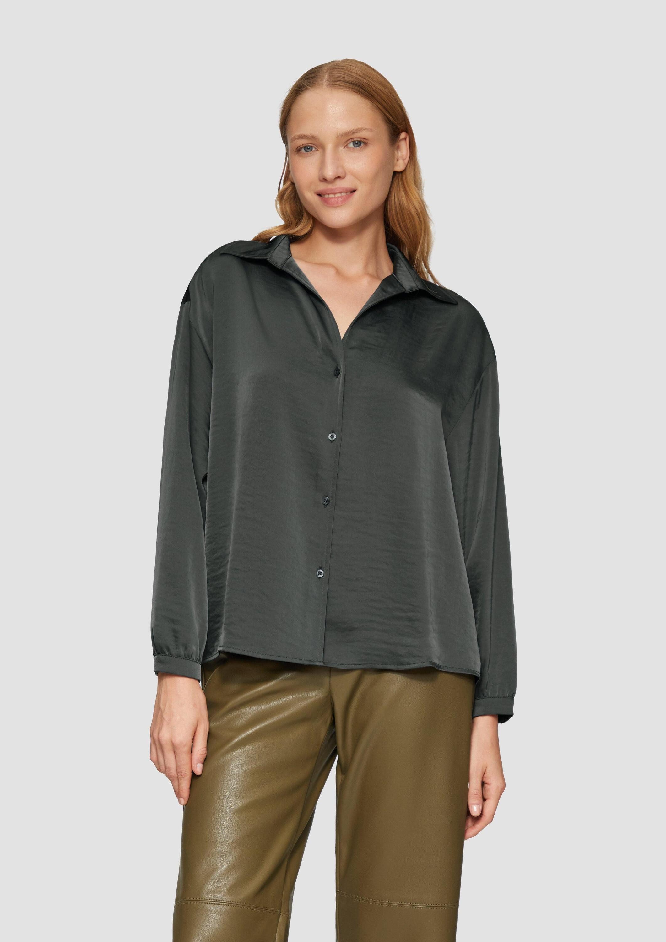 Langarmbluse Bluse Satinierte Bluse mit V-Ausschnitt