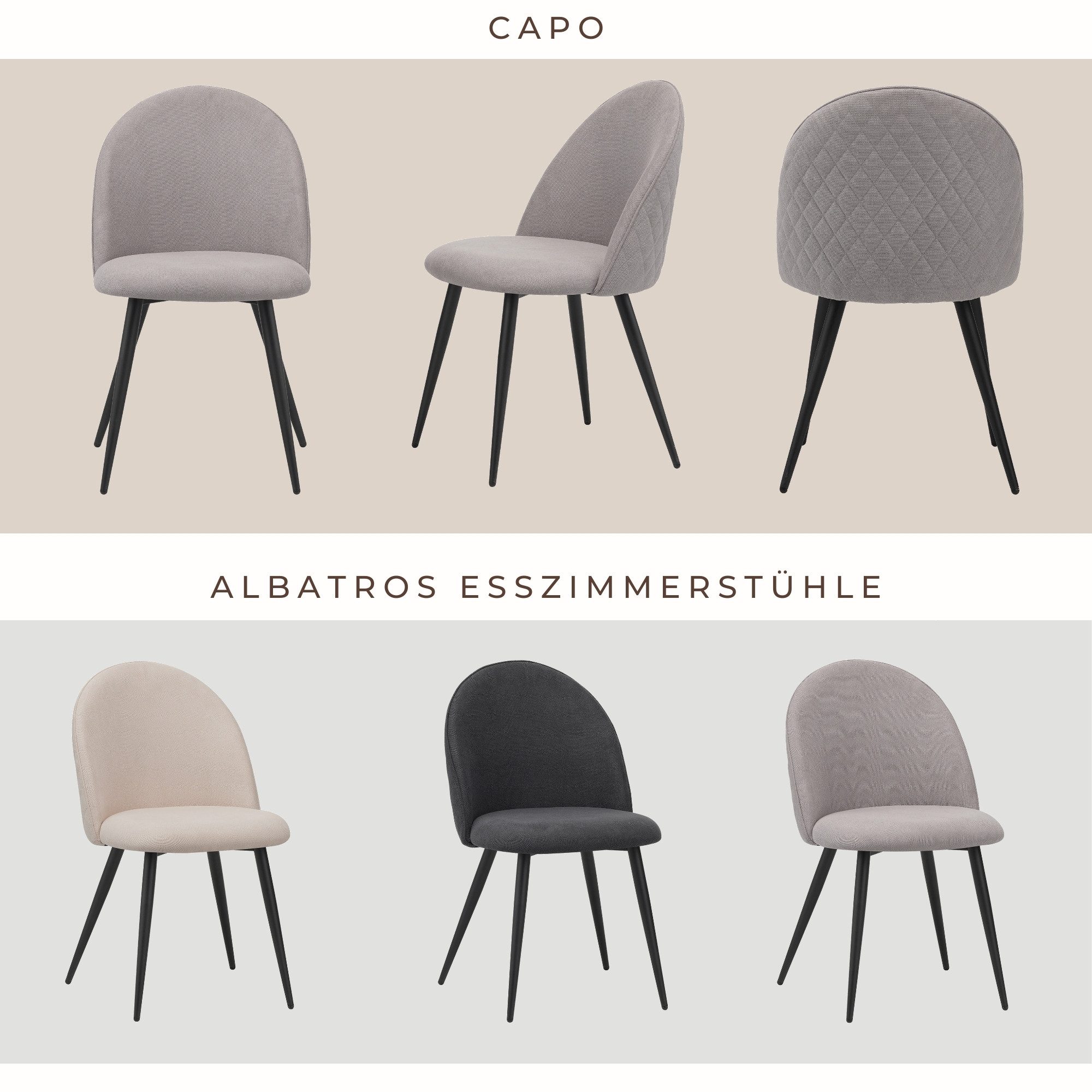 Albatros International Esszimmerstuhl Esszimmer Stühle 4 er Set CAPO, Stuhl Stühle Esszimmerstühle, Küche (4er Set, Grau, Stoff Bezug), Küchenstuhl Küchenstühle – Bild 5 von 5