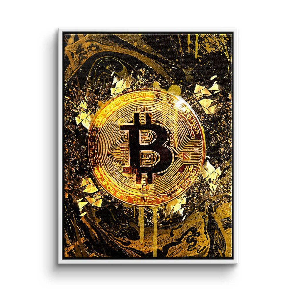 DOTCOMCANVAS® Motivation Leinwandbild Bitcoin mi Goldrush Trading weißer Motiv Leinwandbild, Rahmen Börse Crypto