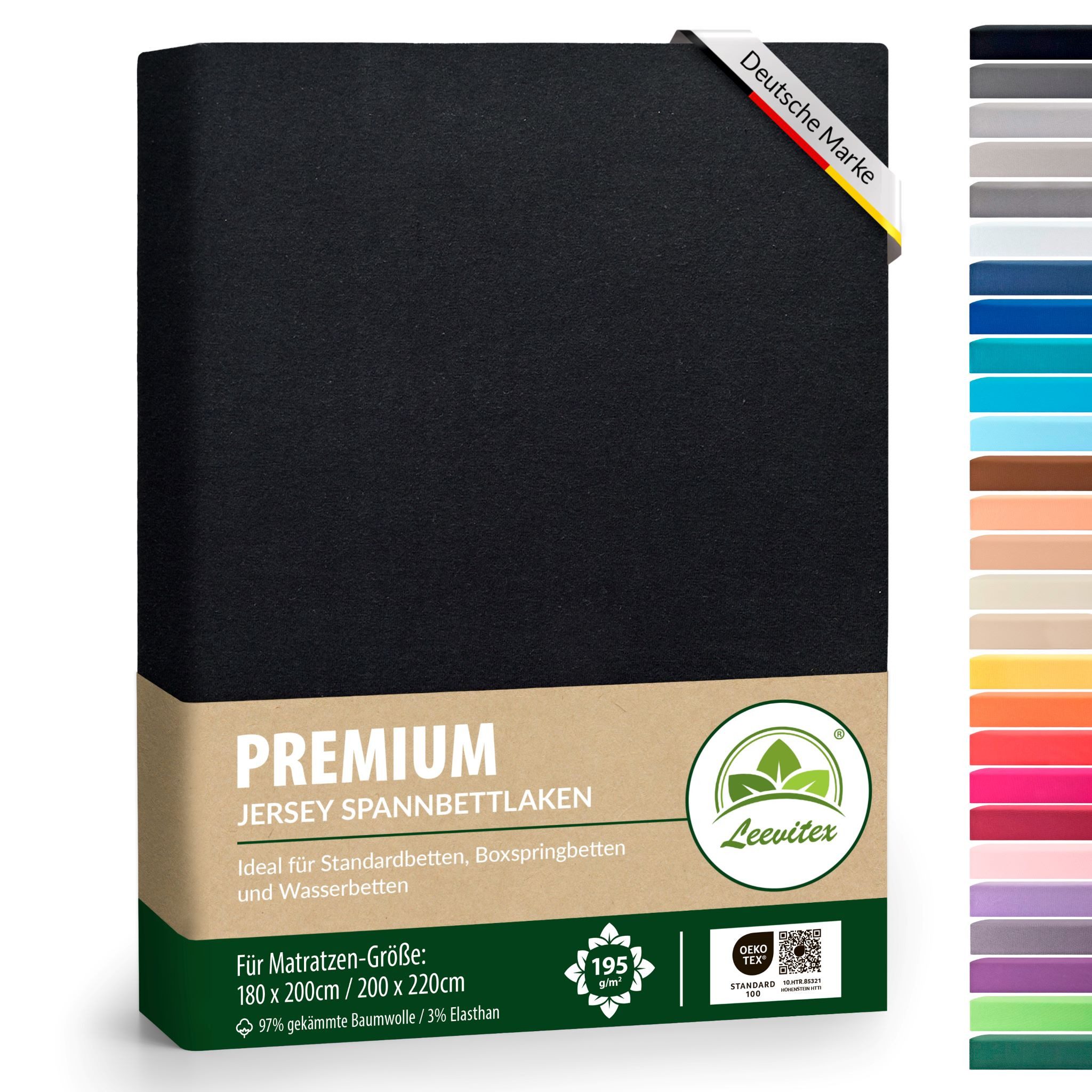 leevitex® Spannbettlaken Premium 195, Gummizug: Rundum, blickdicht, Anti-Pilling, 97% Baumwolle, 3% Elasthan, 40 cm Steg